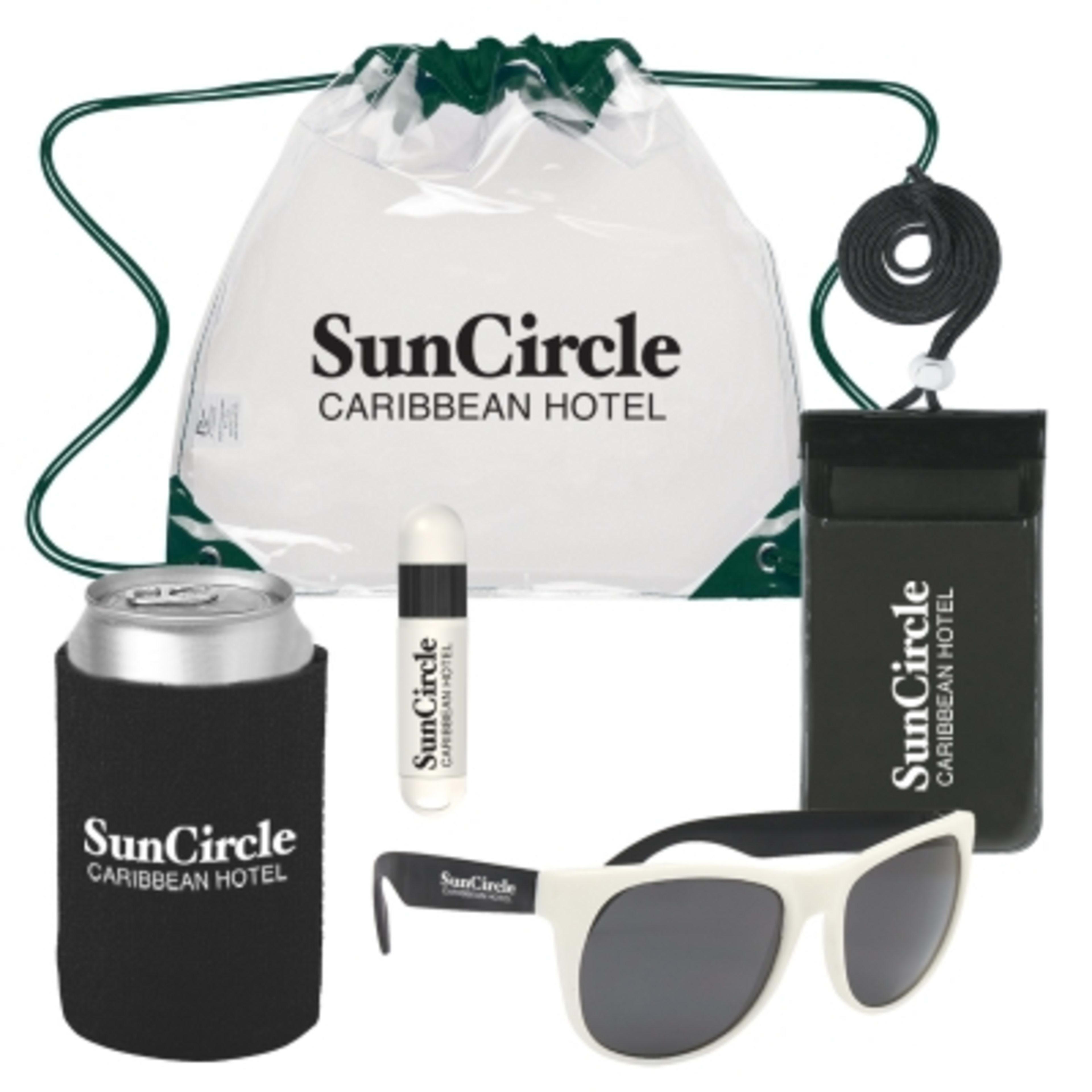 Deluxe Fun In The Sun Kit Backpack Sunglasses Complete - Group Shot - promotional product with custom logo