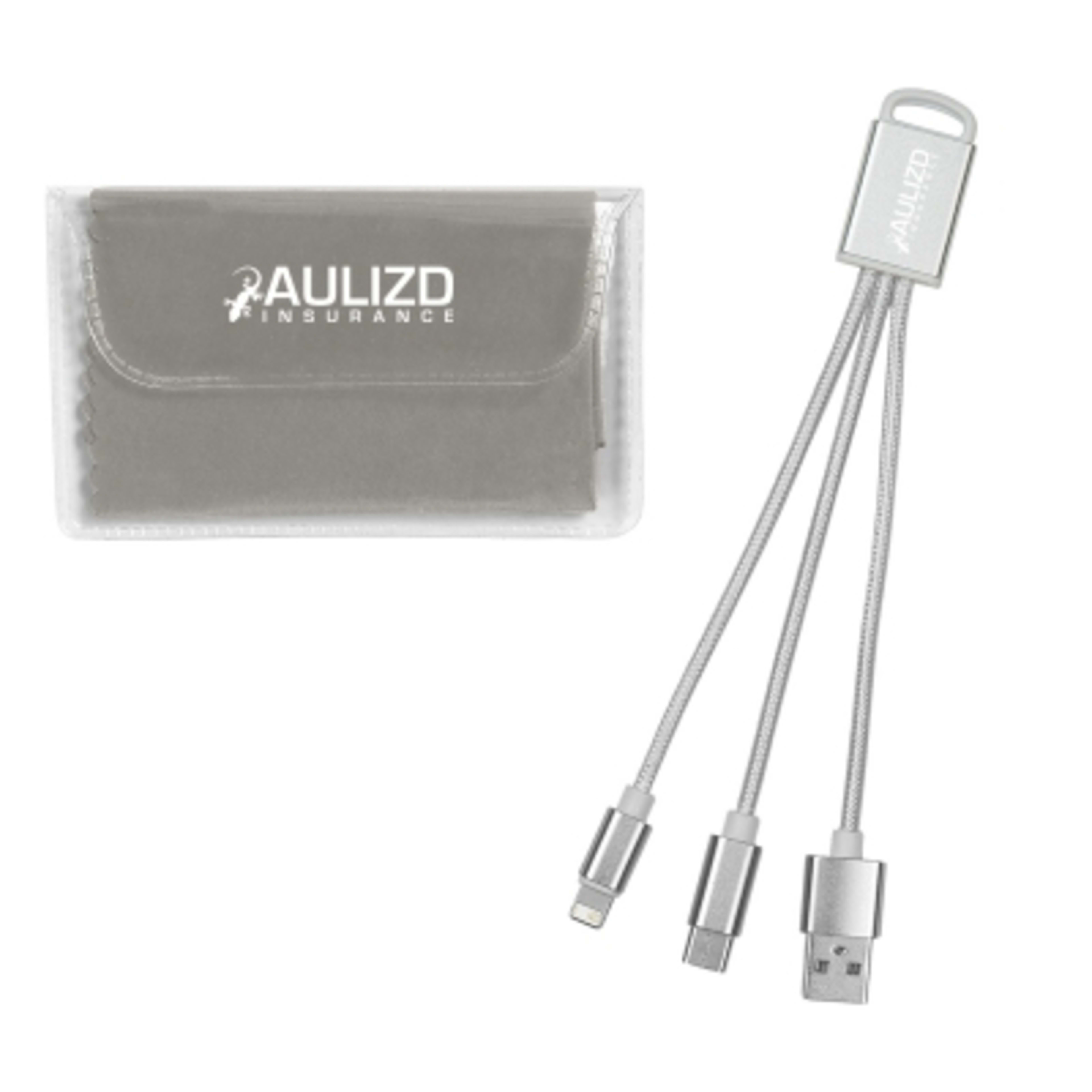 Charging Cable and Microfiber Cloth Tech Kit - Gray - Imprint - product view 4