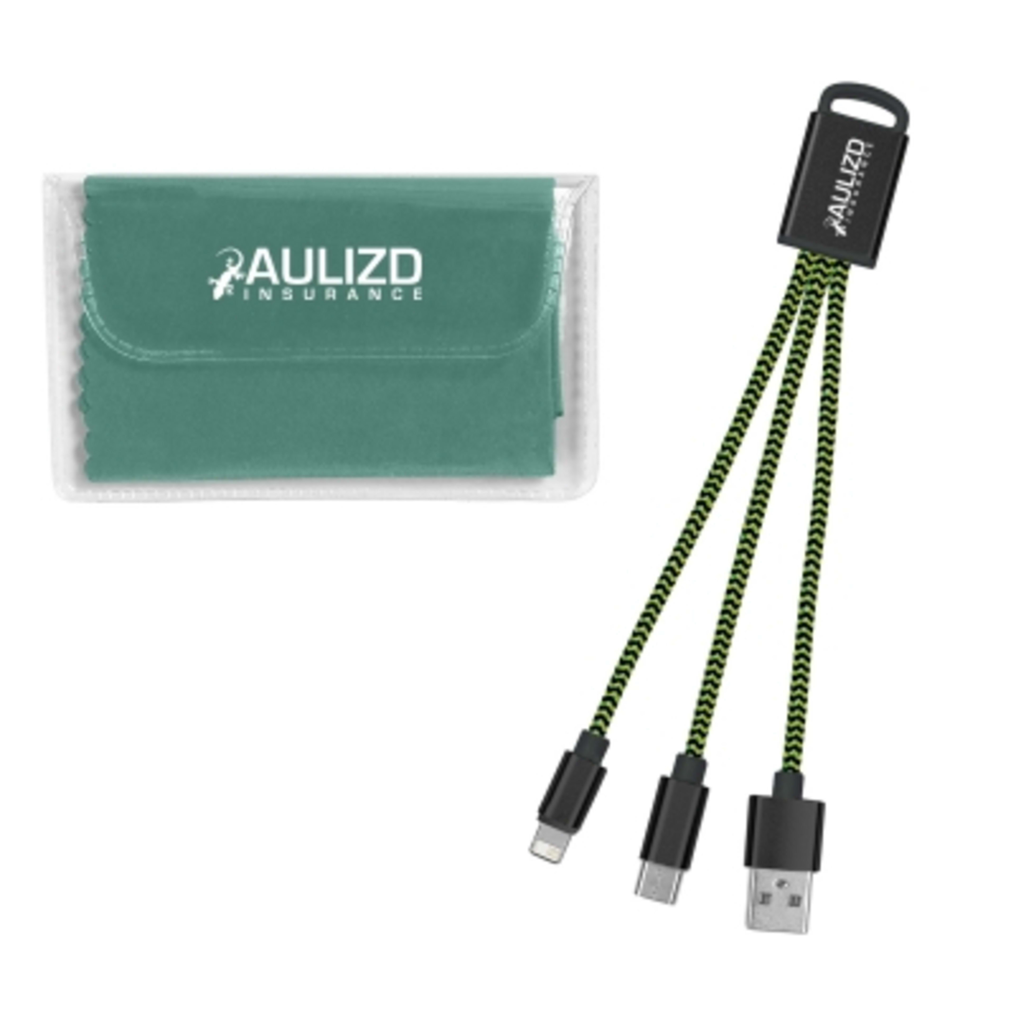 Charging Cable and Microfiber Cloth Tech Kit - Green - Imprint - product view 5