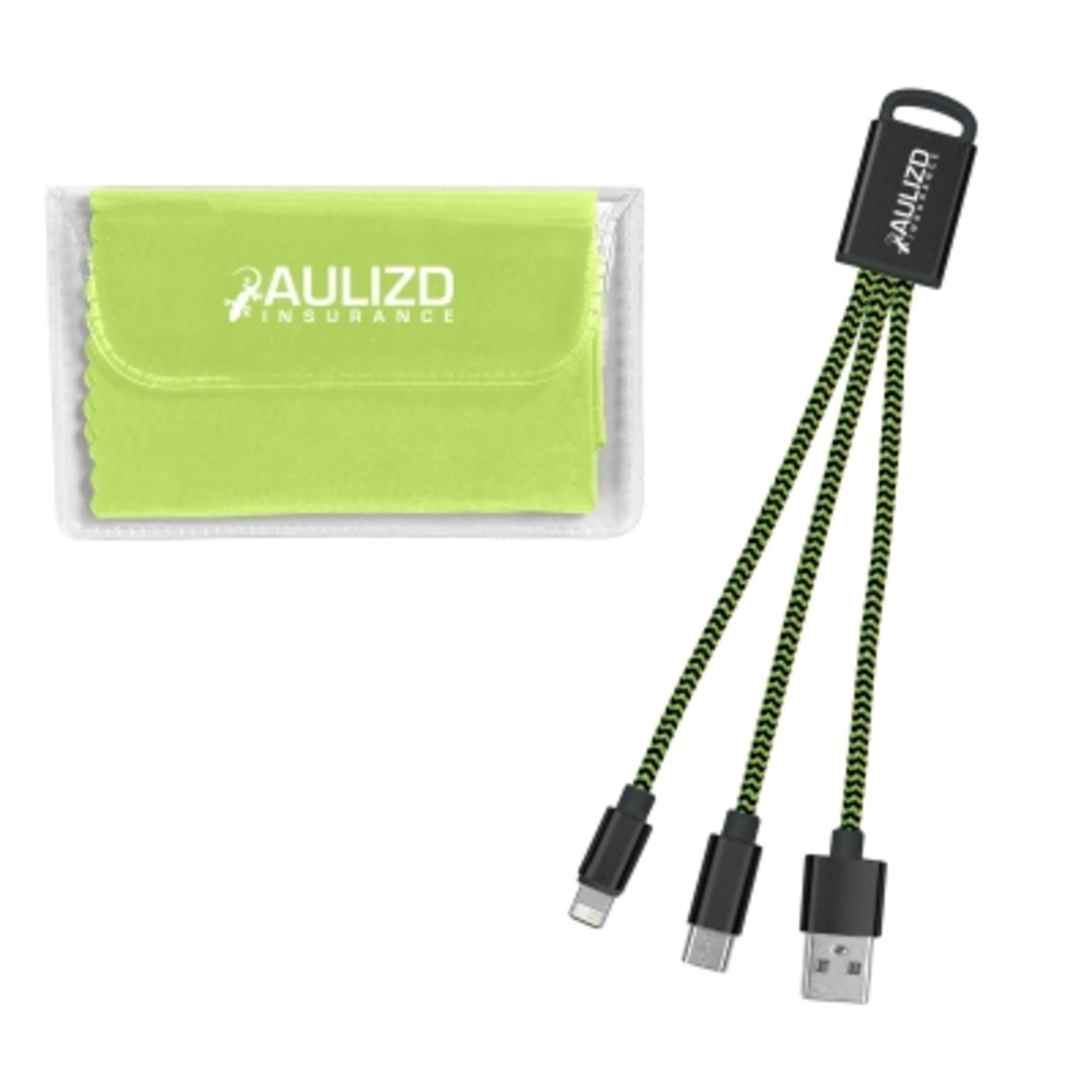 Charging Cable and Microfiber Cloth Tech Kit - Lime - Imprint - product view 6