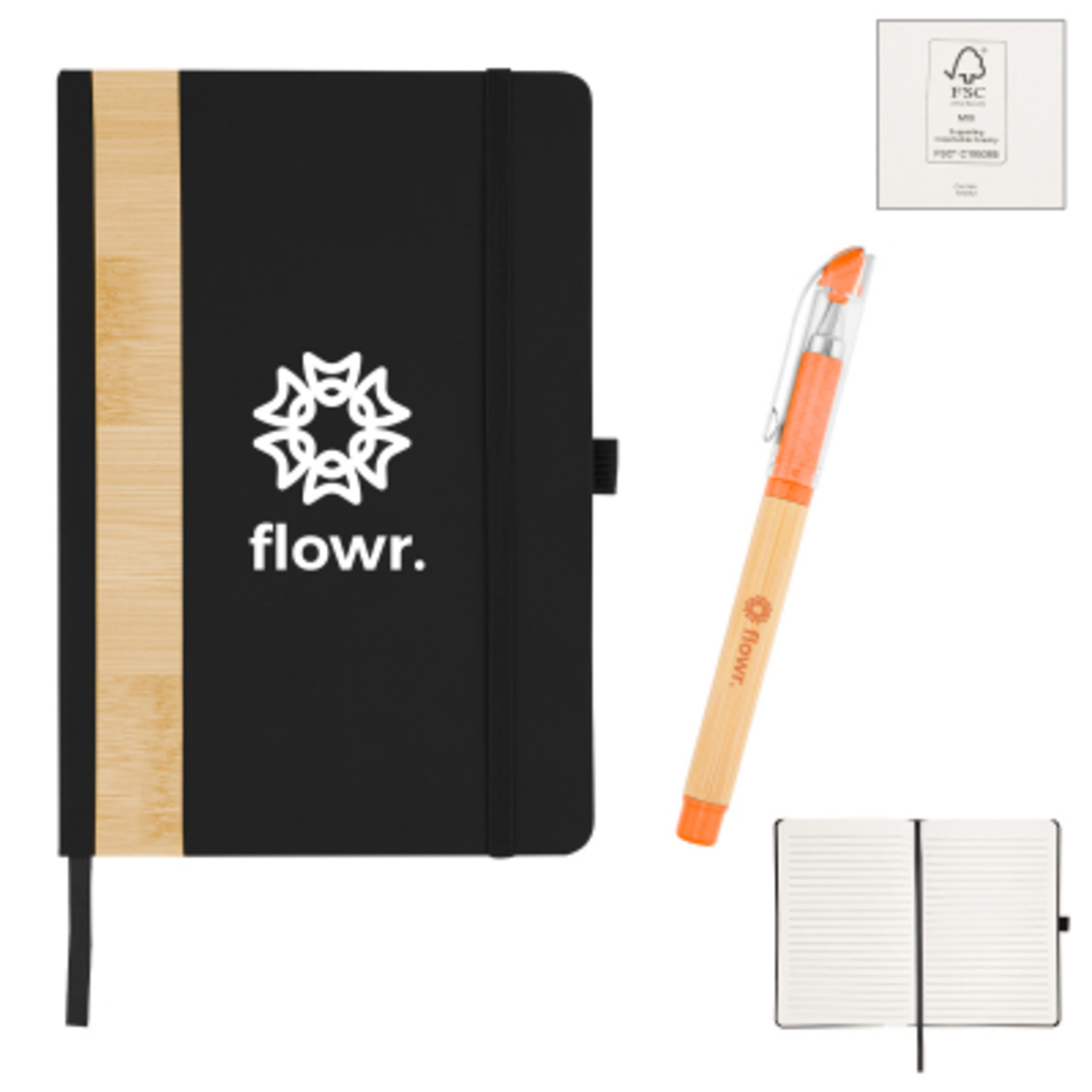 Bamboo Journal with Gel Pen Kit - 5 x 7 in - ORN/BAM - Silkscreen - product view 7