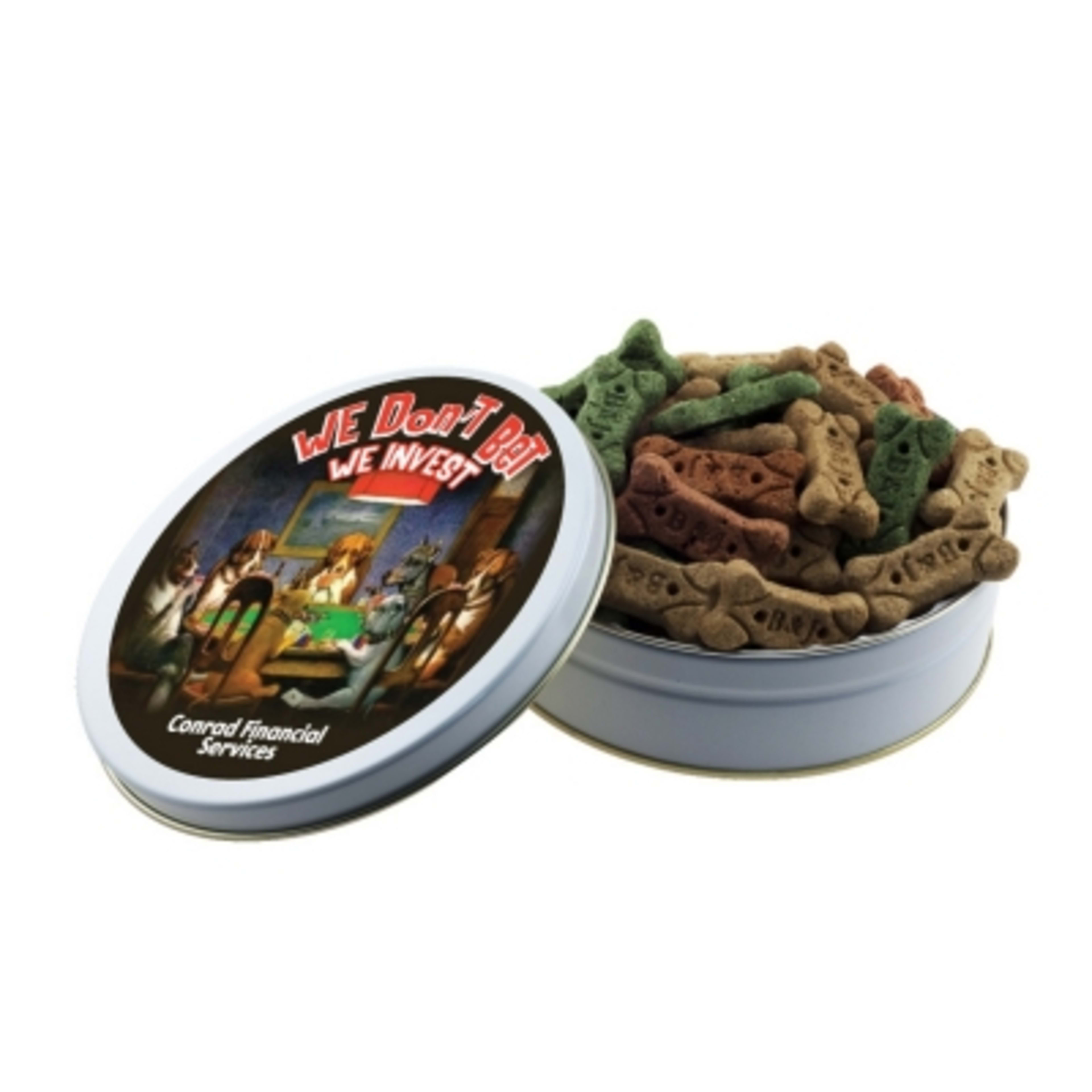 Dog Bone Treats Reusable Grand Tin - 6.7 in Diameter - Group Shot - product view 2