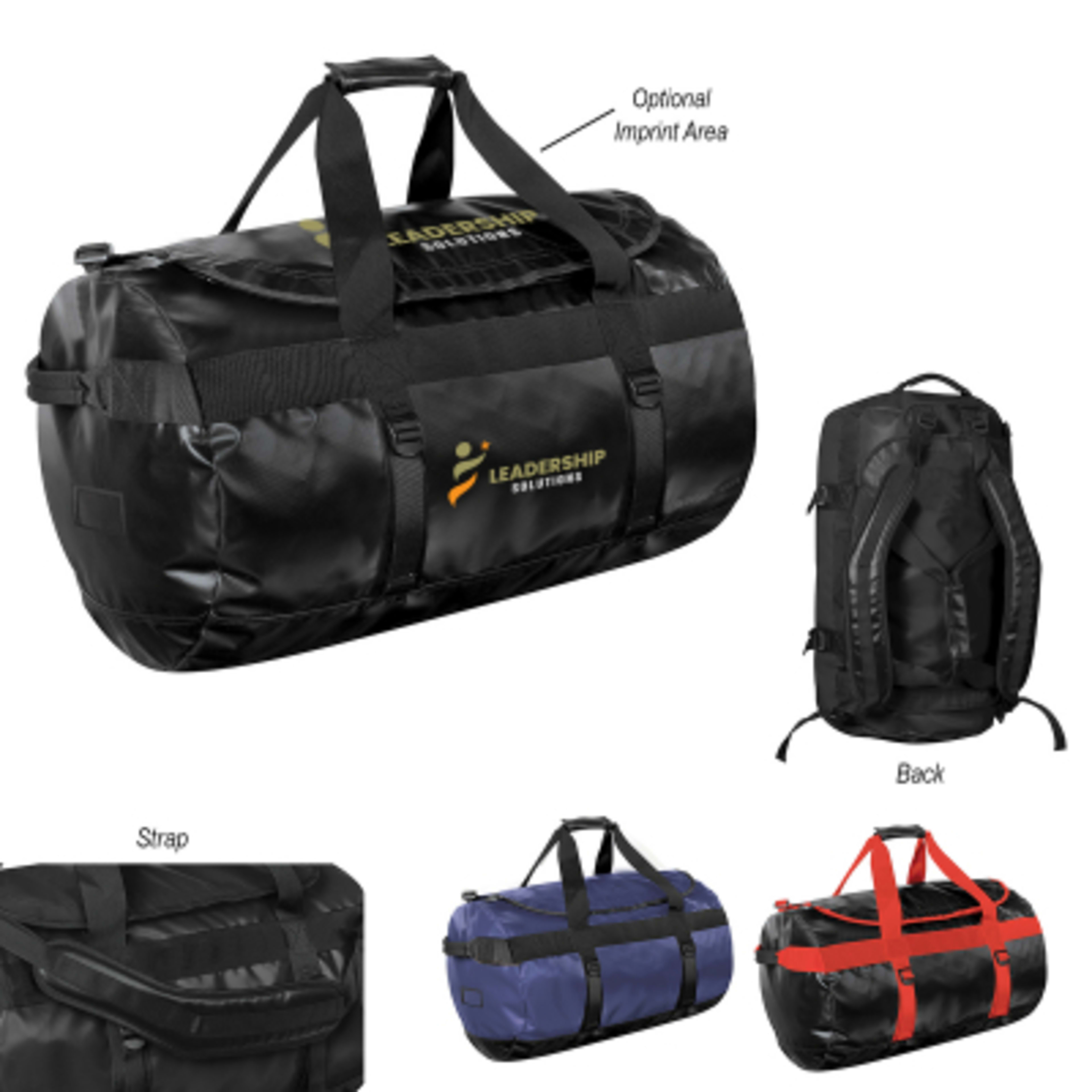 Duffel Bag Waterproof PVC Padded Straps - 17 x 30 in - Group Shot - promotional product with custom logo