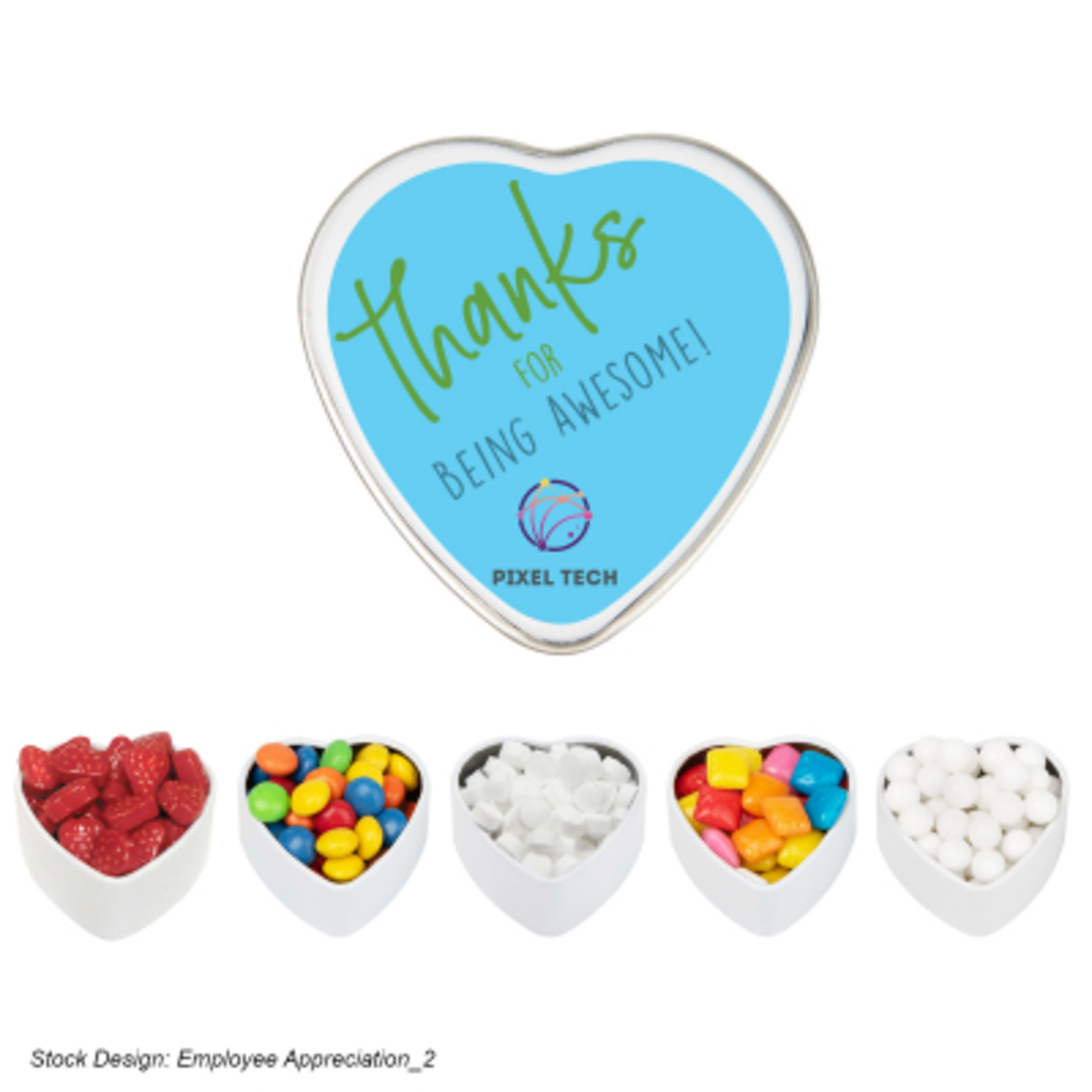 Heart Shaped Tin with Mints or Candy - 1.75 x 1.63 in - Group Shot - product view 1