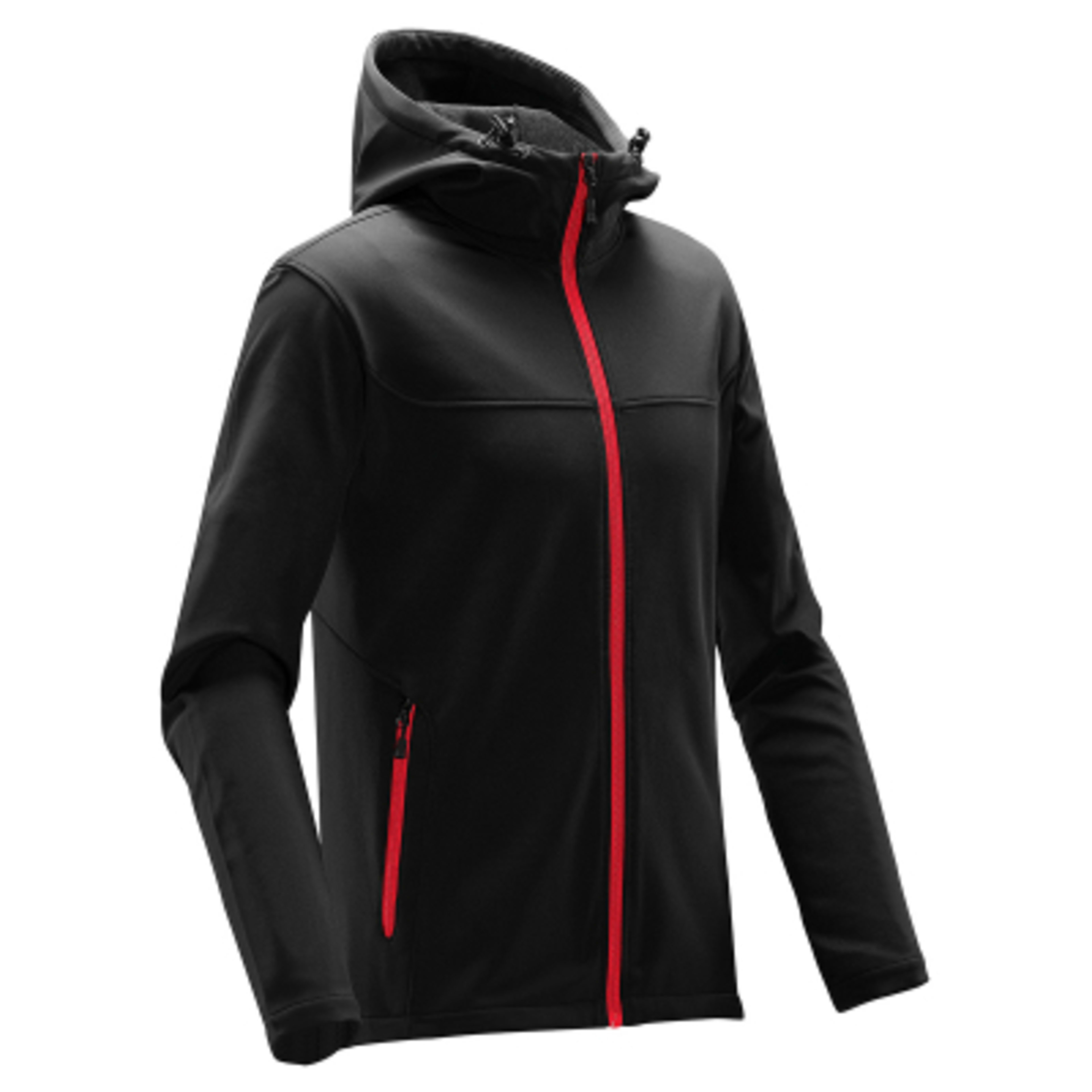 Men's Softshell Hooded Jacket with Fleece Lining - BLA - BRIGHTRED SIDE - product view 5
