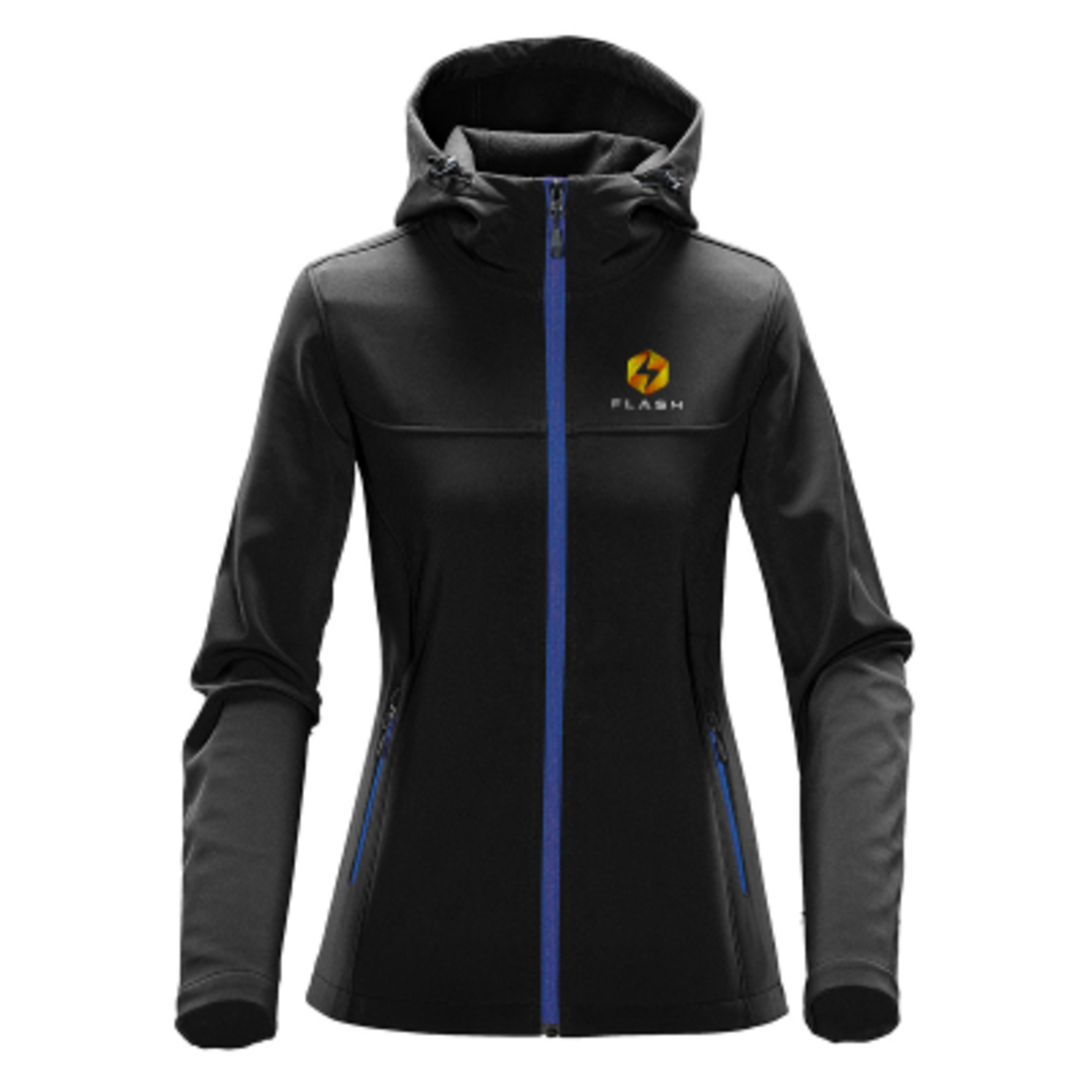 Women's Softshell Hooded Jacket with Fleece Lining - BLA - AZUREBLUE Embroidery - product view 1
