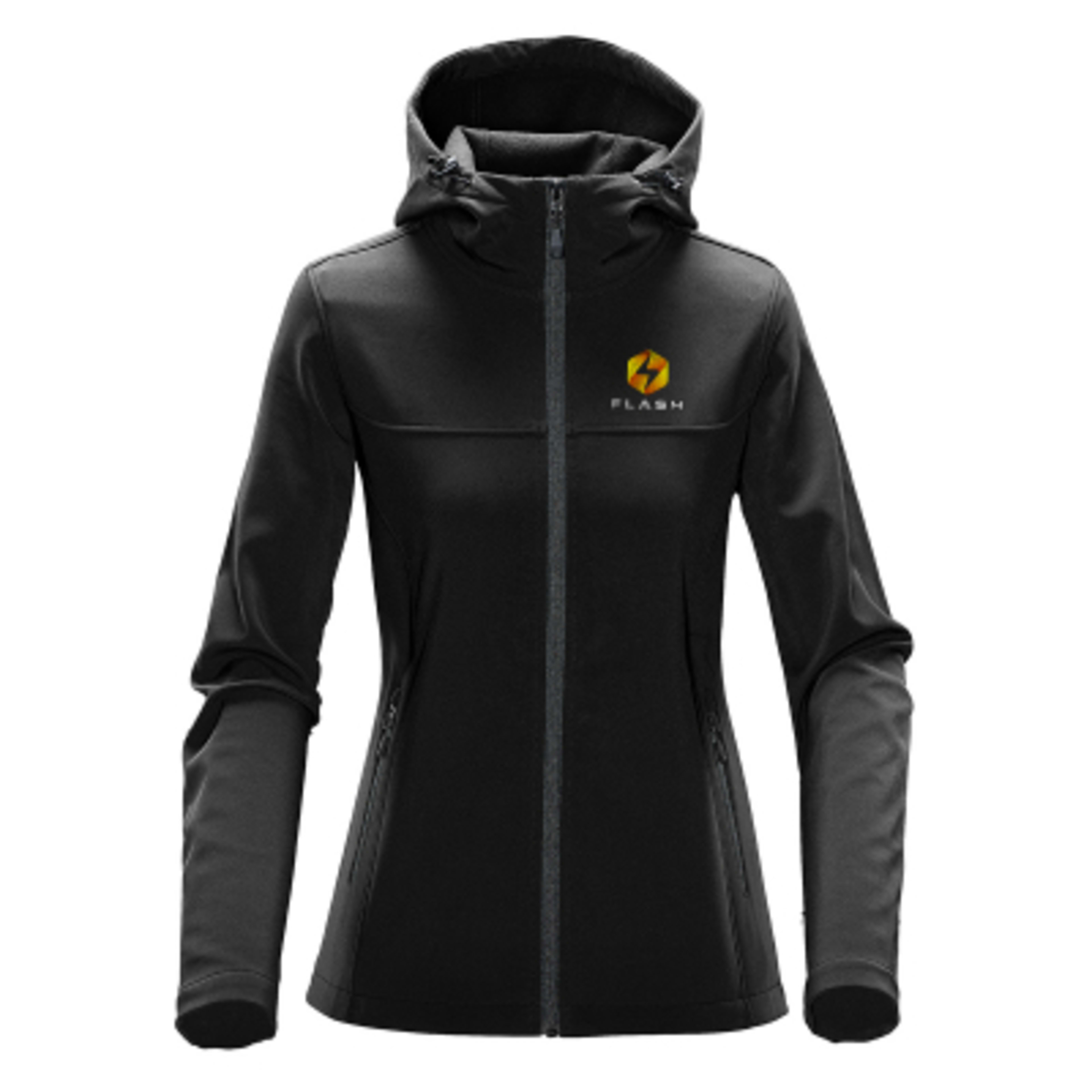 Women's Softshell Hooded Jacket with Fleece Lining - BLA - DOLPHIN Embroidery - product view 3