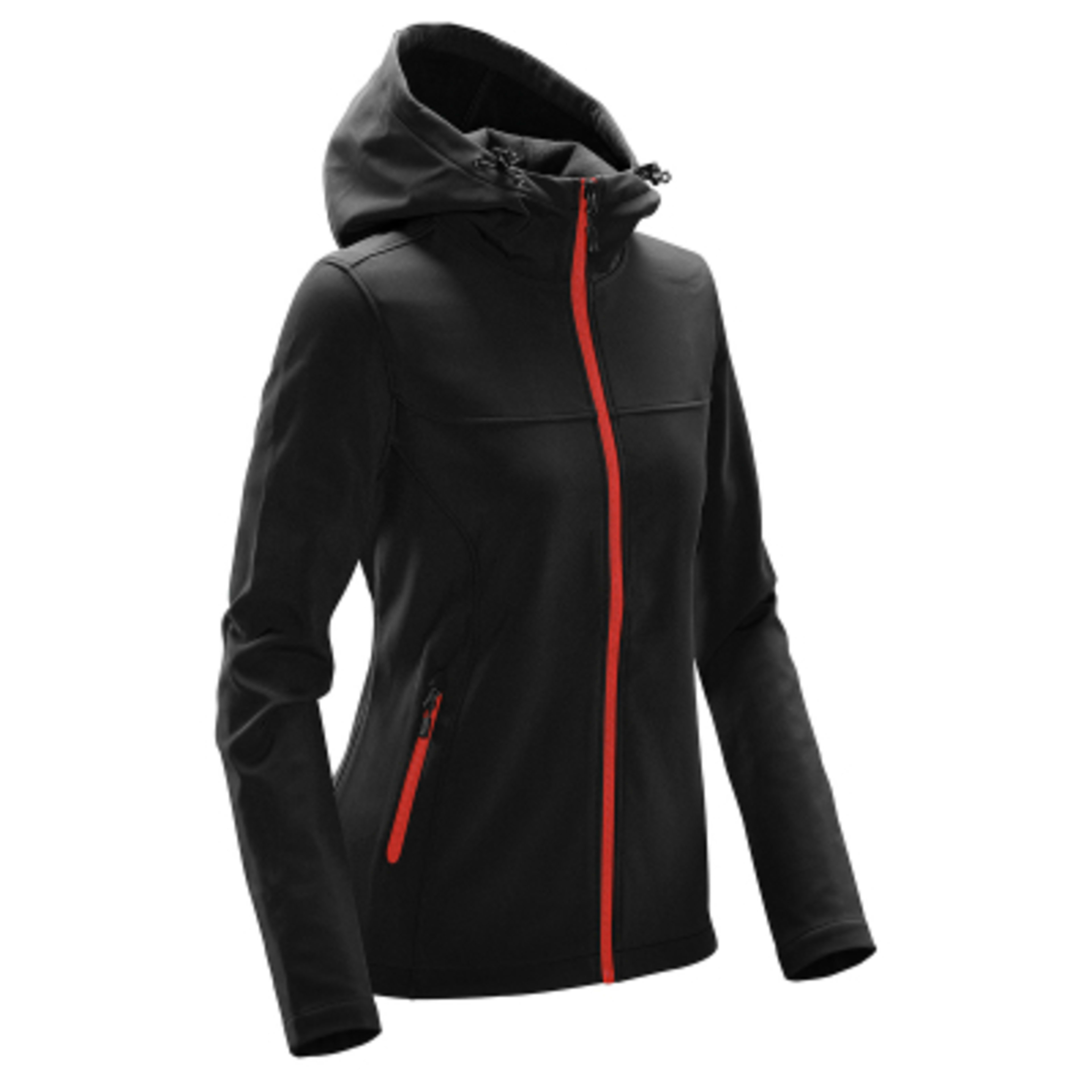 Women's Softshell Hooded Jacket with Fleece Lining - BLA - BRIGHTRED SIDE - product view 5
