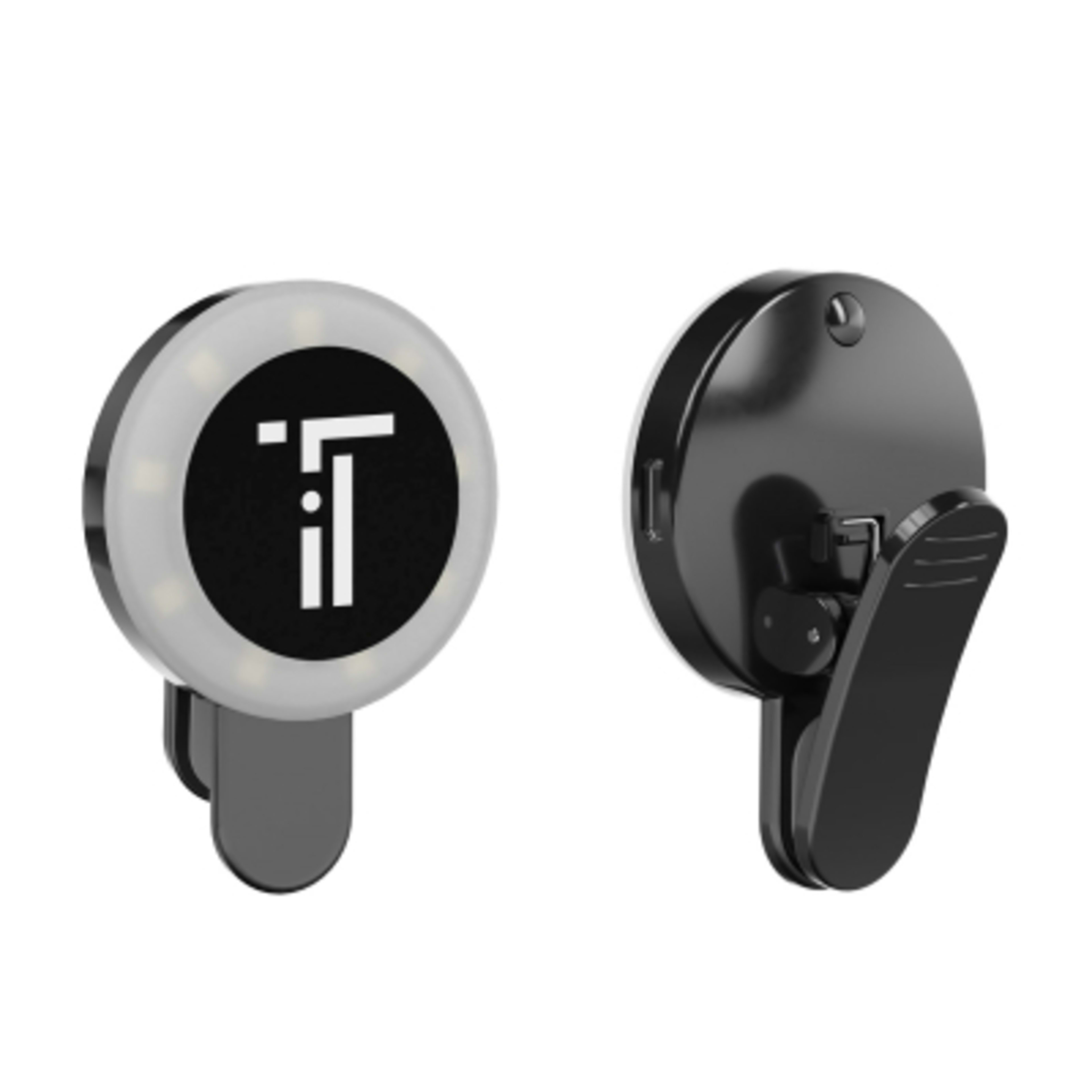 Selfie Light Clip-On LED Ring with Micro-USB - 1½ x 2¼ x 1 in - Black - Padprint - product view 2