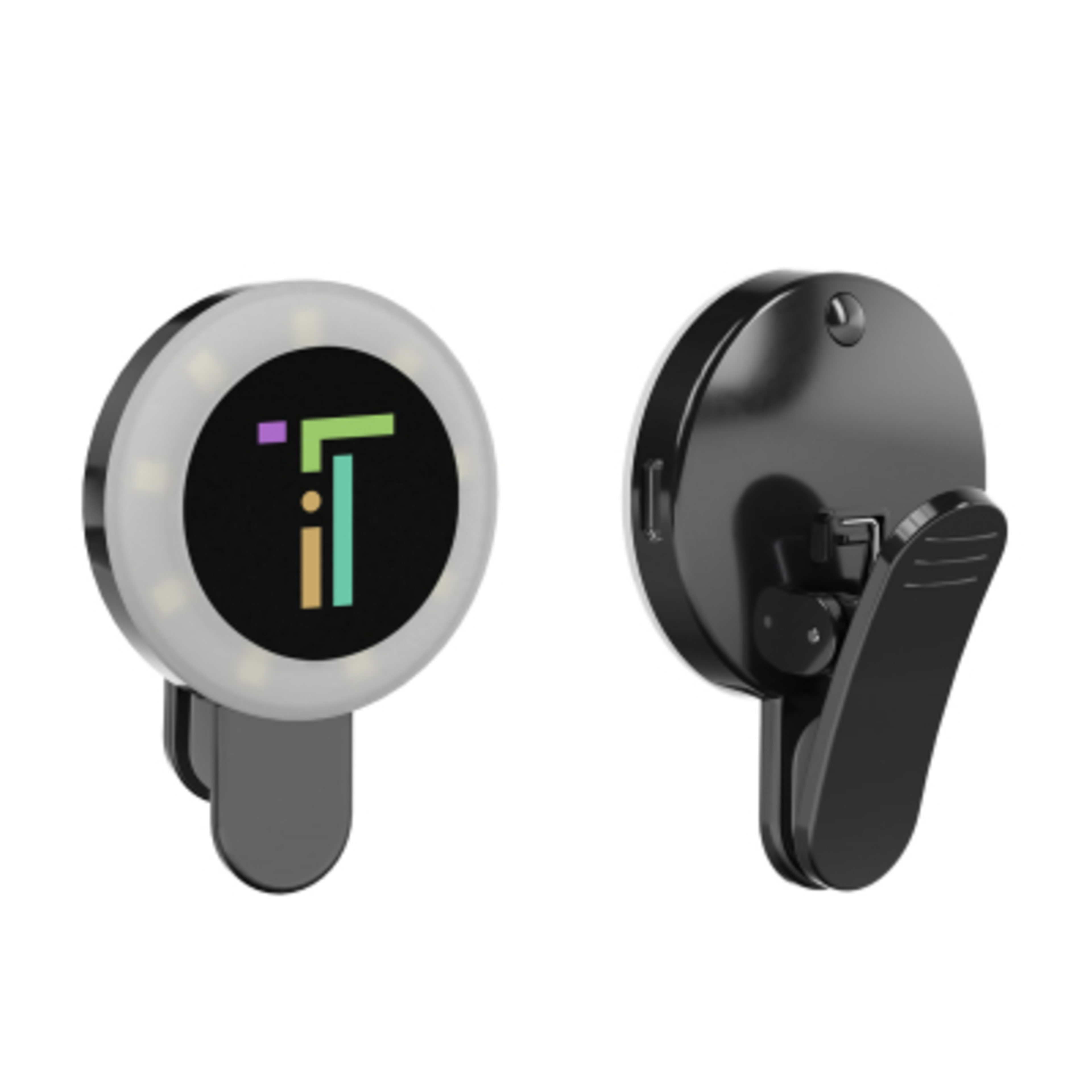 Selfie Light Clip-On LED Ring with Micro-USB - 1½ x 2¼ x 1 in - Black - Digibrite - product view 3