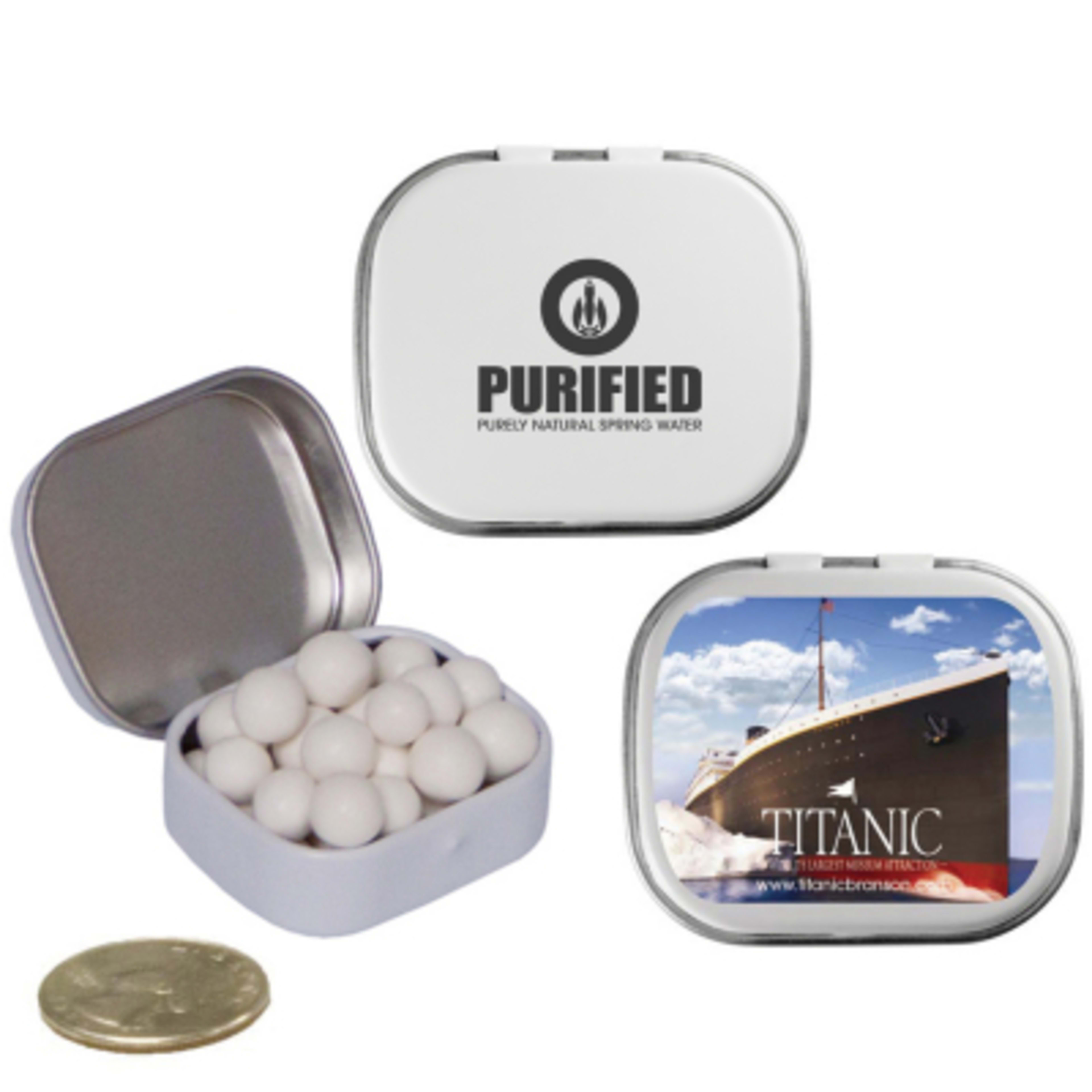 Tin Mini Hinged Custom Fill - 1.5 x 1.25 in - Group Shot