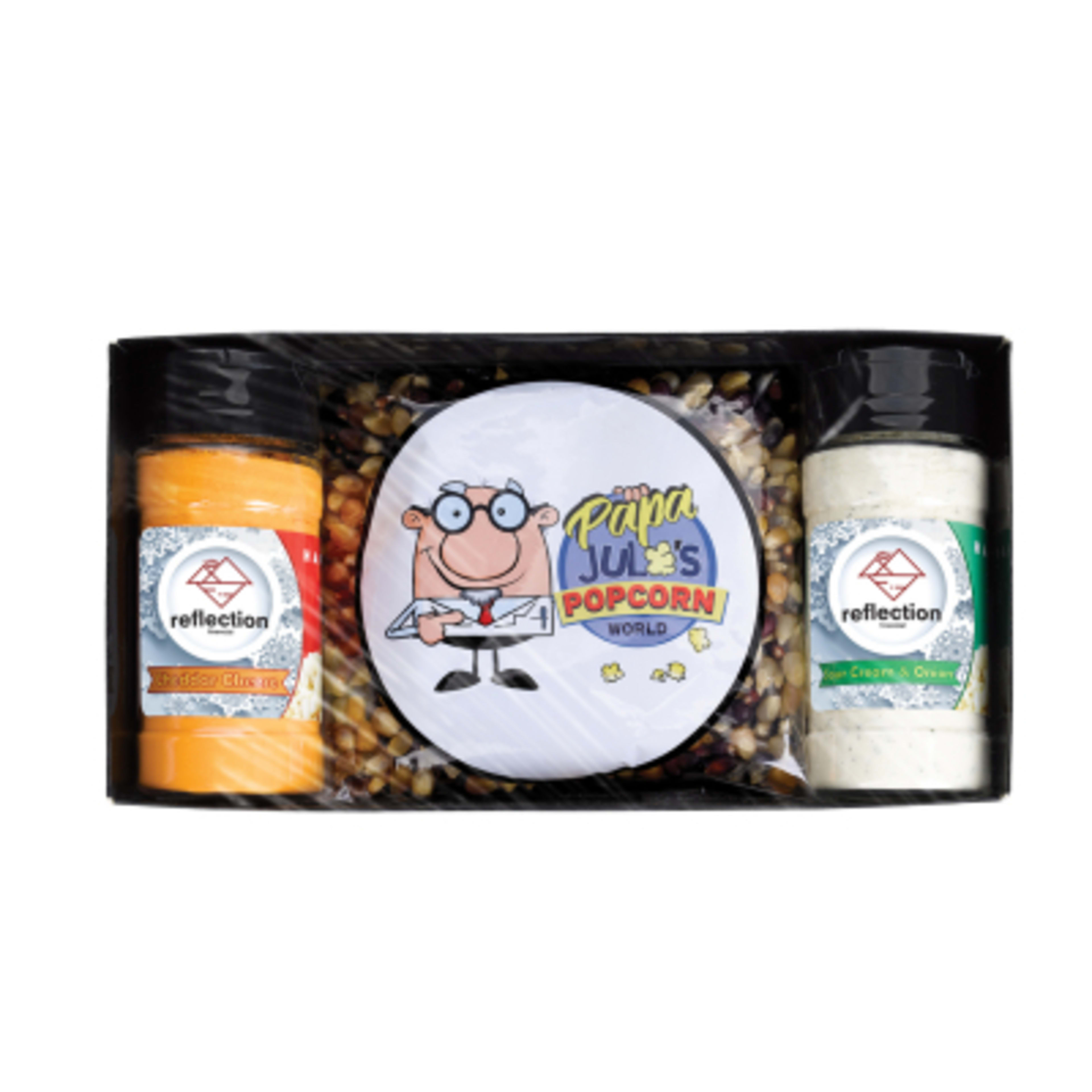 Popcorn Kernel Gift Set with Seasoning Shakers - Group Shot - promotional product with custom logo