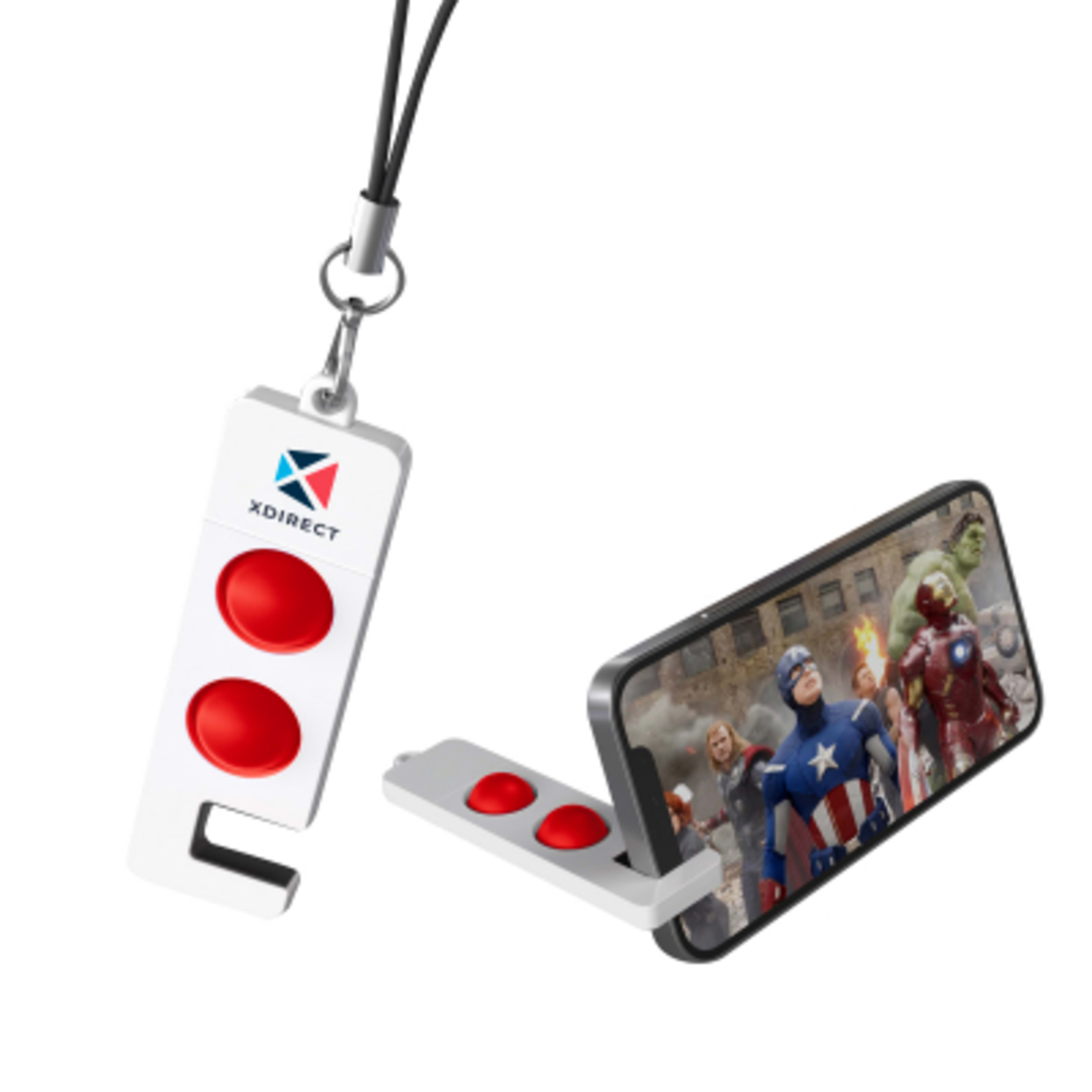 Custom Fidget Pop Phone Stand Keychain - 4 x 1 in - White/Red - Digibrite - promotional product with custom logo