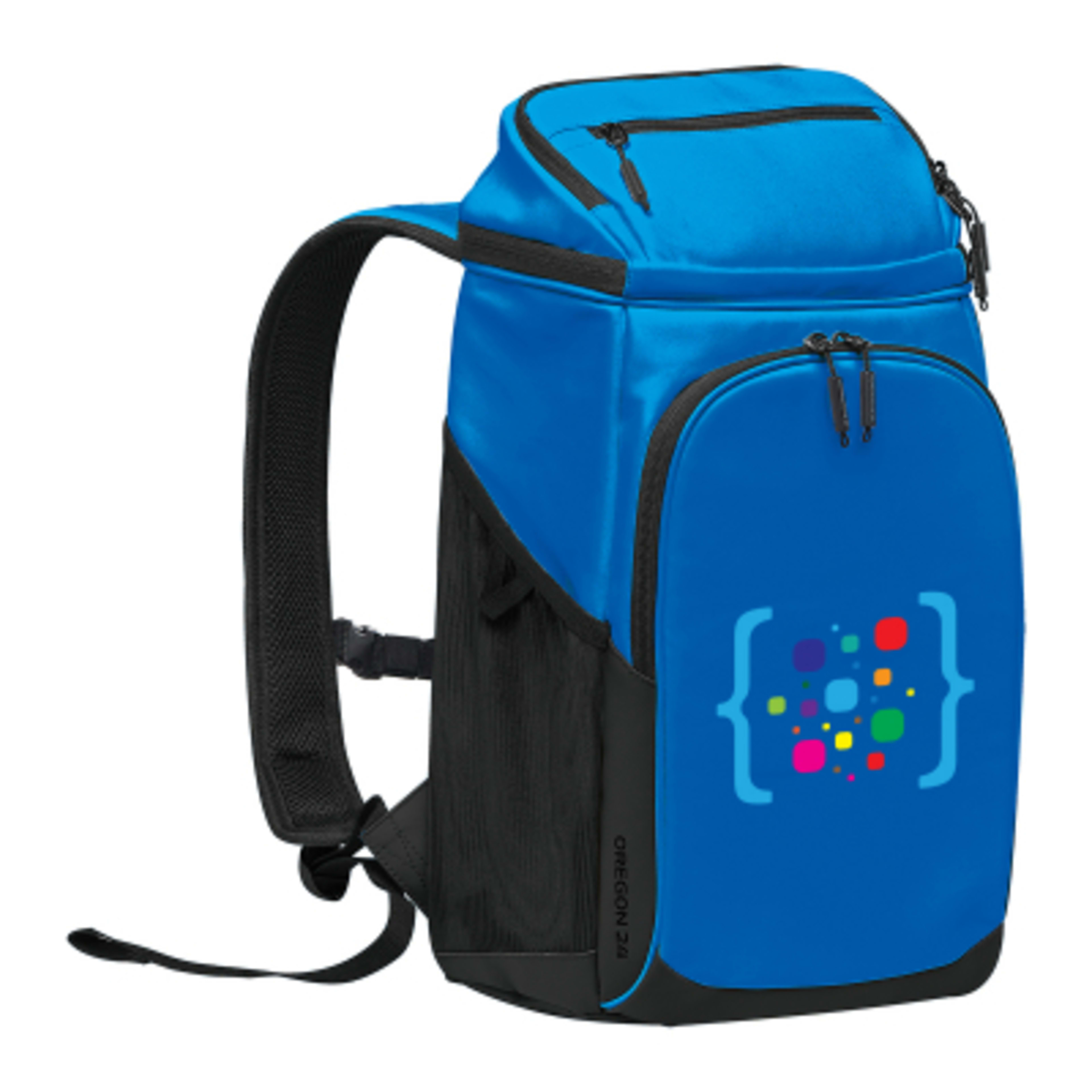 Insulated Backpack Cooler with Padded Straps - 10 x 19 x 7.5 in - Azure Blue - Black Colorbrite - promotional product with custom logo