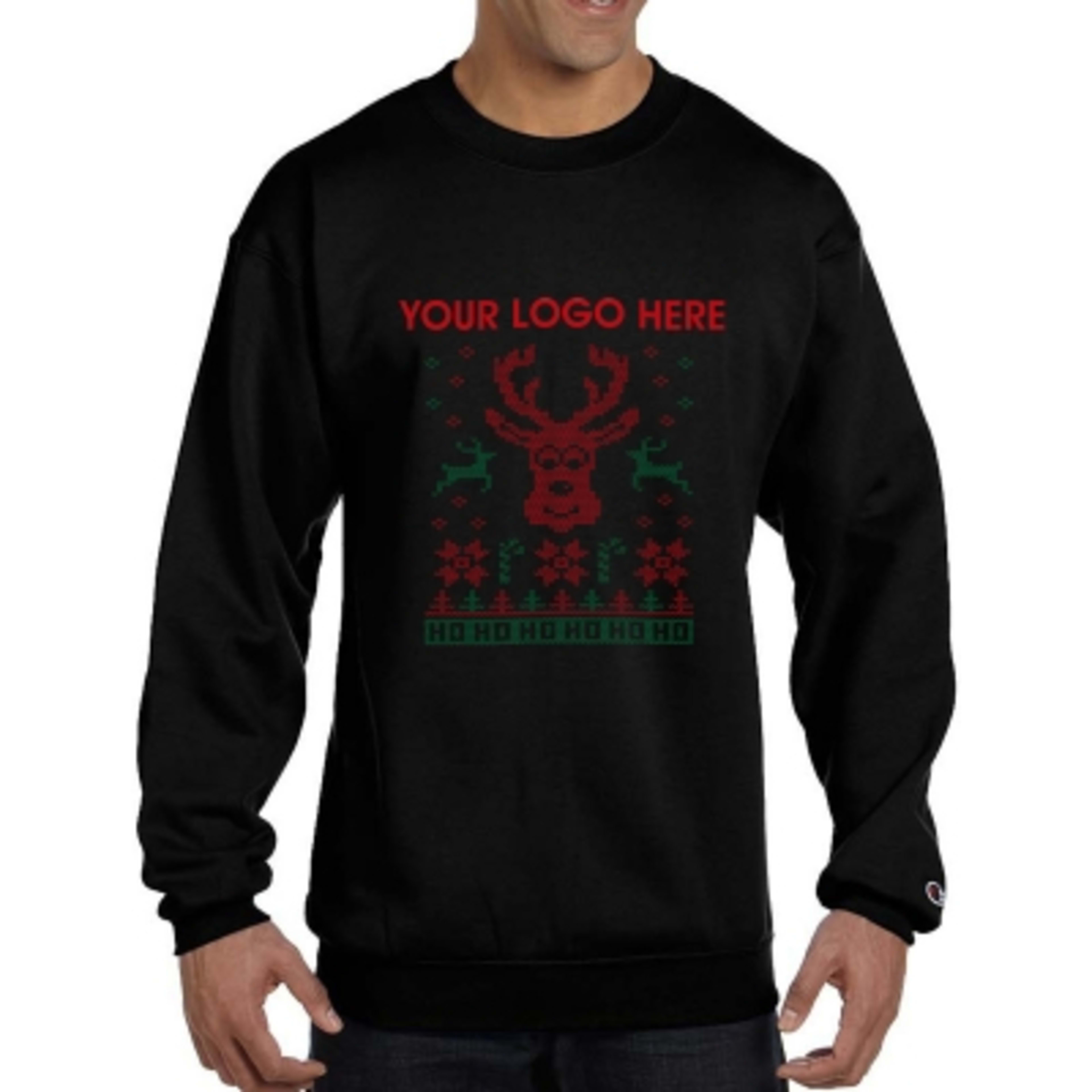 Holiday Ugly Sweater Crewneck Sweatshirt Eco (Unisex) - Black - FestiveDeer - product view 4