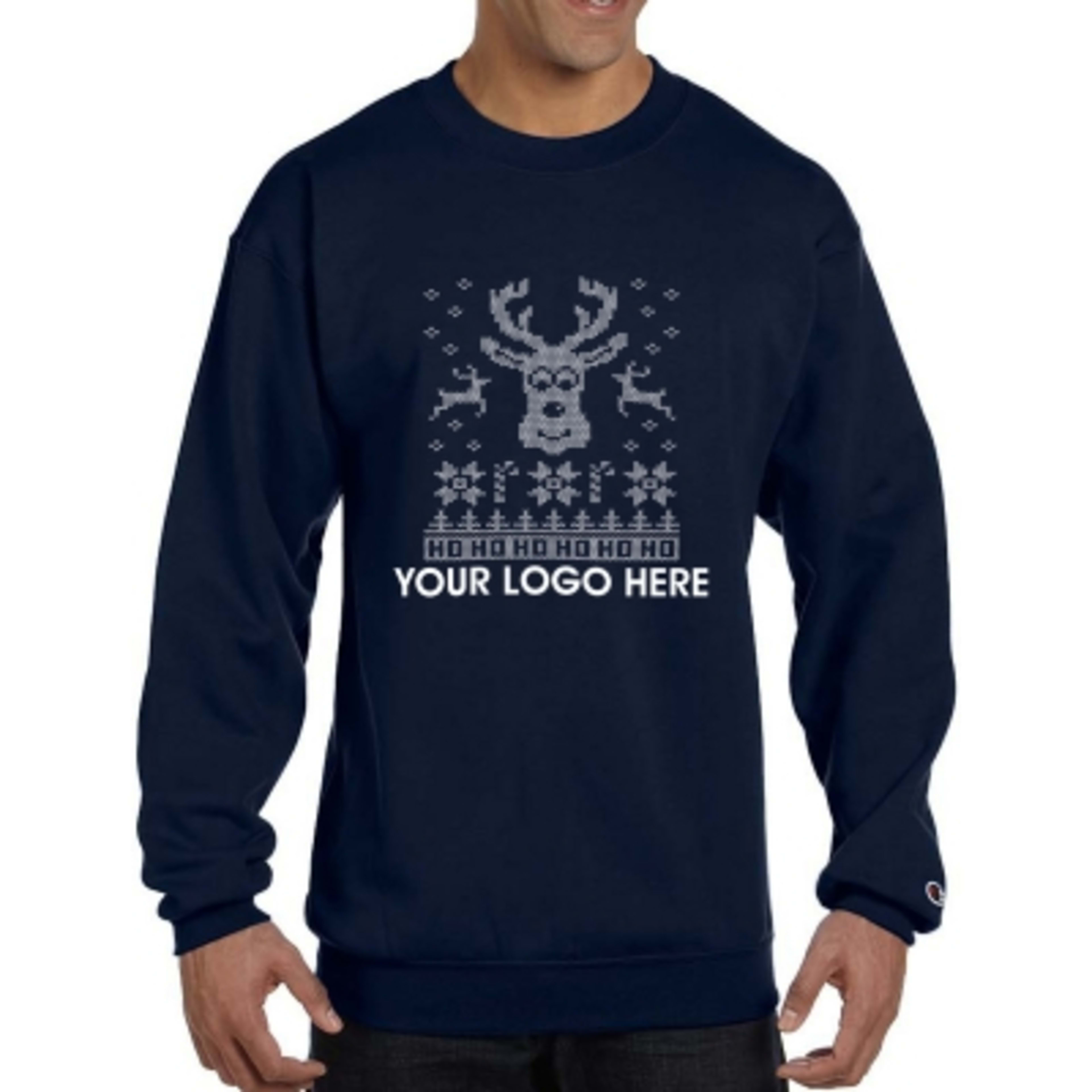 Holiday Ugly Sweater Crewneck Sweatshirt Eco (Unisex) - Navy - Deer - product view 8