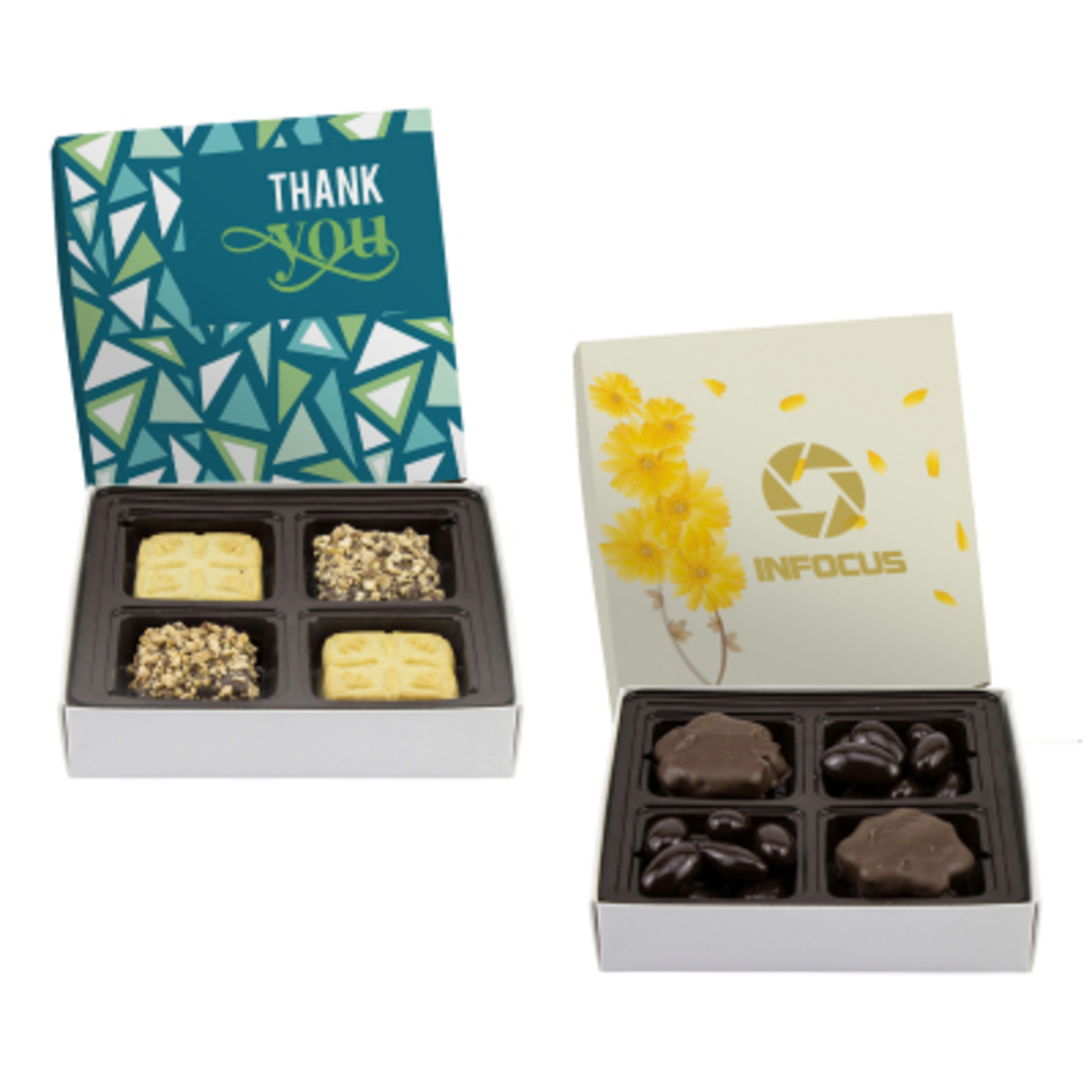 Square Custom Candy Box with 4-Way Insert - 6 x 6 x 1.1 in - Group Shot - product view 1