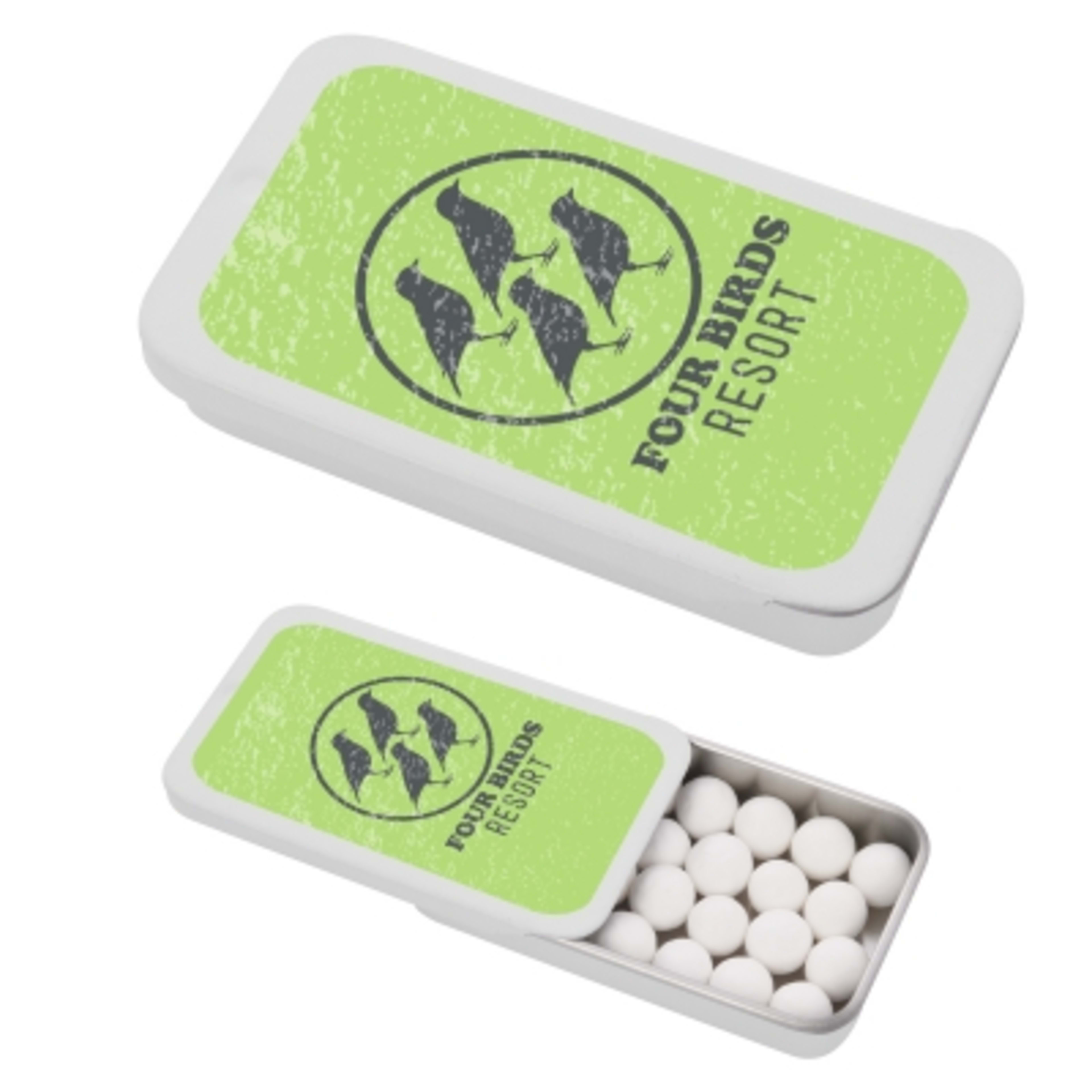 Signature Peppermints in Slider Tin USA Made - 2.4 x 1.4 x 0.4 in - White - laminated-decal - product view 2