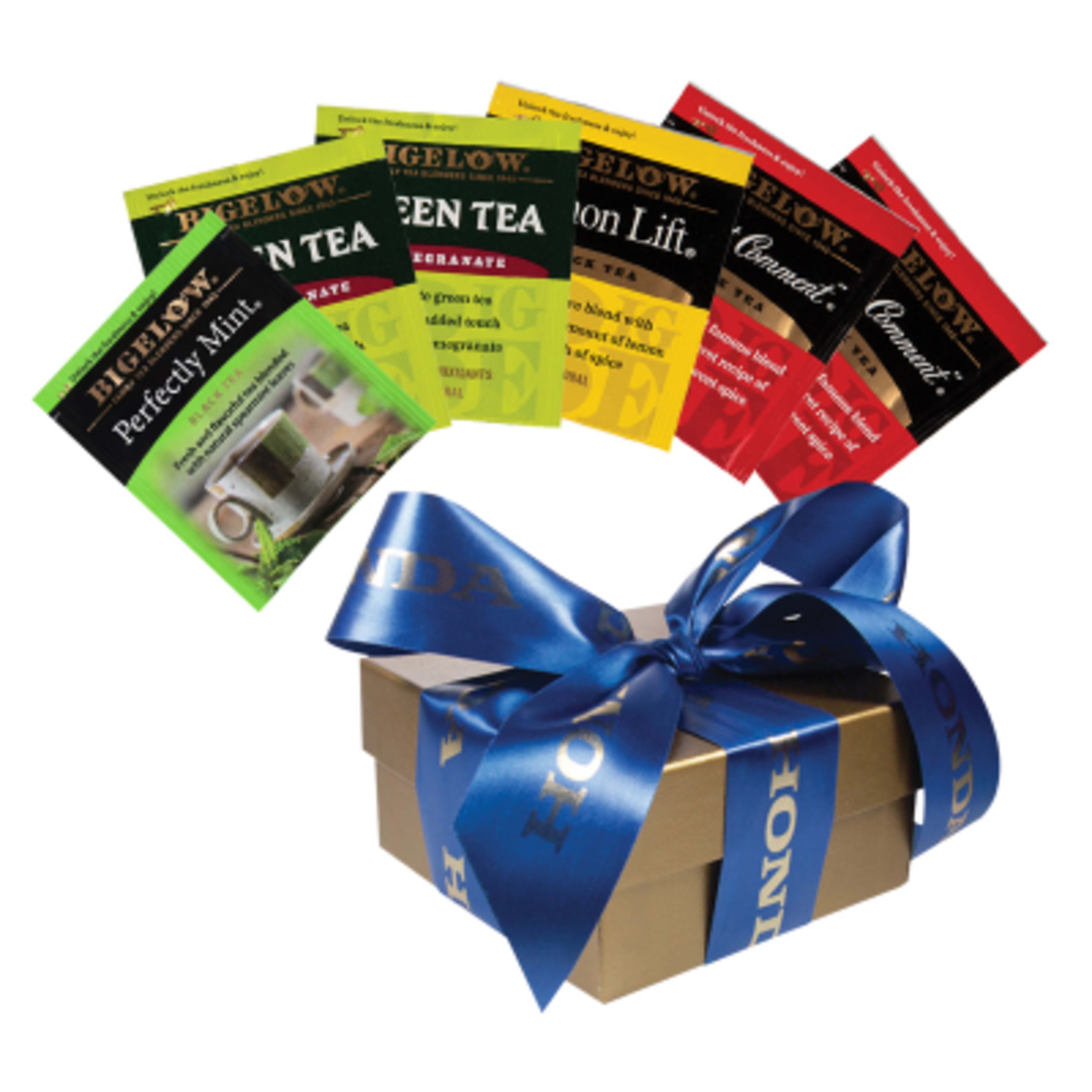 Tea Gift Box Six Assorted Flavors - 4 x 2 x 4 in - Group Shot - promotional product with custom logo