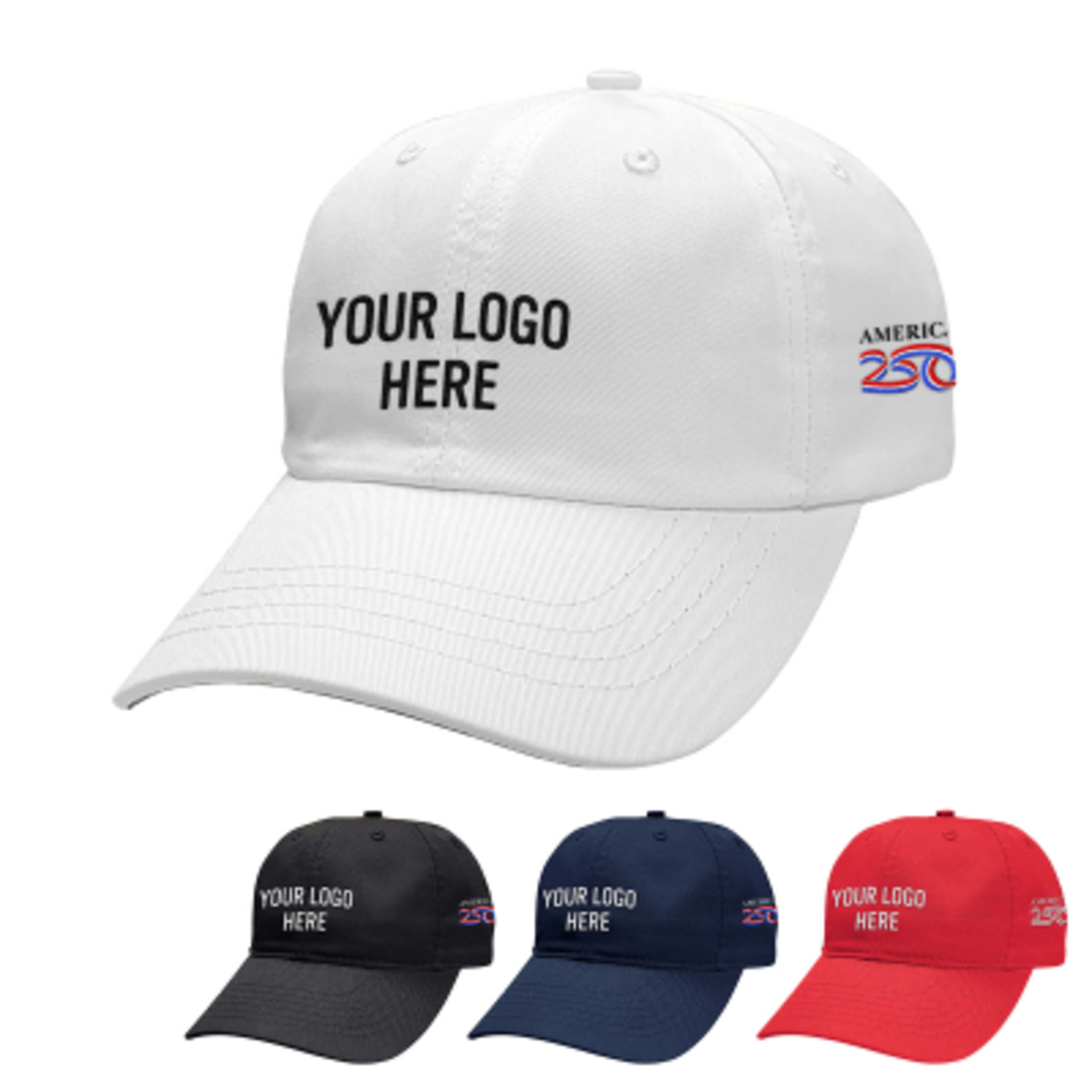 Baseball Cap 6-Panel Unstructured Cotton Twill - Group Shot - promotional product with custom logo