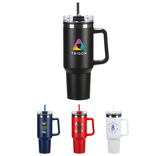 Ohana 40 oz Stainless Steel/Polypropylene Mug with Color-Matching Handle - promotional product with custom logo