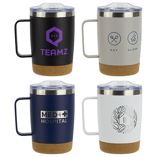 Sapora 12 oz Vacuum Insulated Stainless Steel Mug with Cork Base - promotional product with custom logo