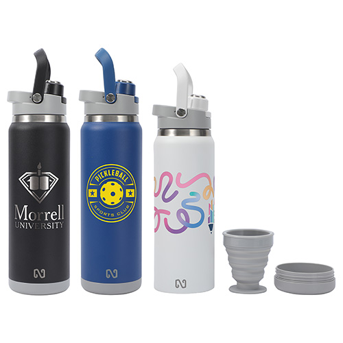 NAYAD® Crusade 28 oz Stainless Steel Double-Wall Bottle with Hidden Cup - promotional product with custom logo