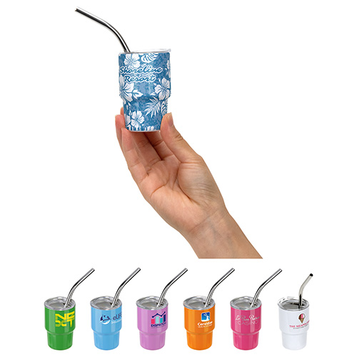 Mini Belmont 3 oz Double-Wall Stainless Steel Tumbler with Straw - promotional product with custom logo