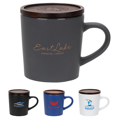 Circo 16 oz Ceramic Mug with Wooden Lid - promotional product with custom logo