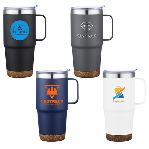 Cortina 24 oz Vacuum Insulated Travel Mug with Cork Base - promotional product with custom logo