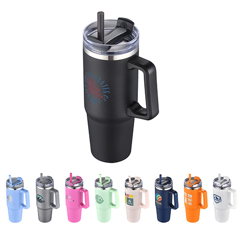 Milo 30 oz Vacuum Insulated Stainless Steel Mug with Straw - promotional product with custom logo