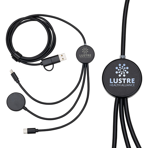 Infinity 5-in-1 48" Charging Cable with Watch Charger & Light-Up Logo - promotional product with custom logo