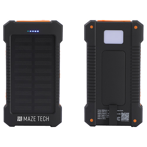 Fusion 5000mAh Solar-Charging Power Bank - promotional product with custom logo