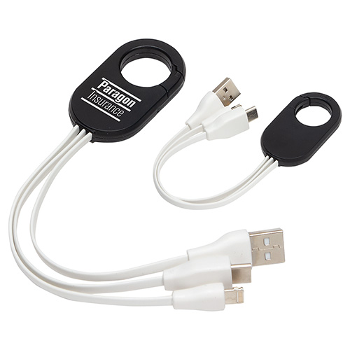Triad 3-in-1 Charging Cable with Carabiner Clip - promotional product with custom logo