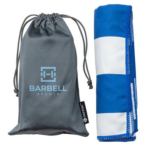 Fairway 15" x 30" Striped Microfiber Sports Towel with Carrying Pouch - promotional product with custom logo