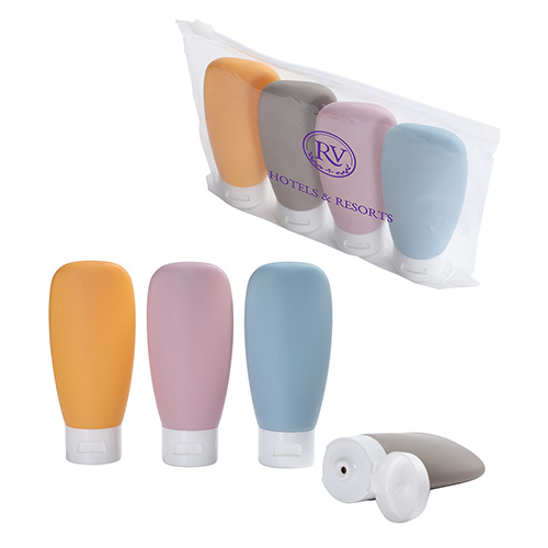 Continental 4-Bottle Travel Set in Zippered Pouch - promotional product with custom logo