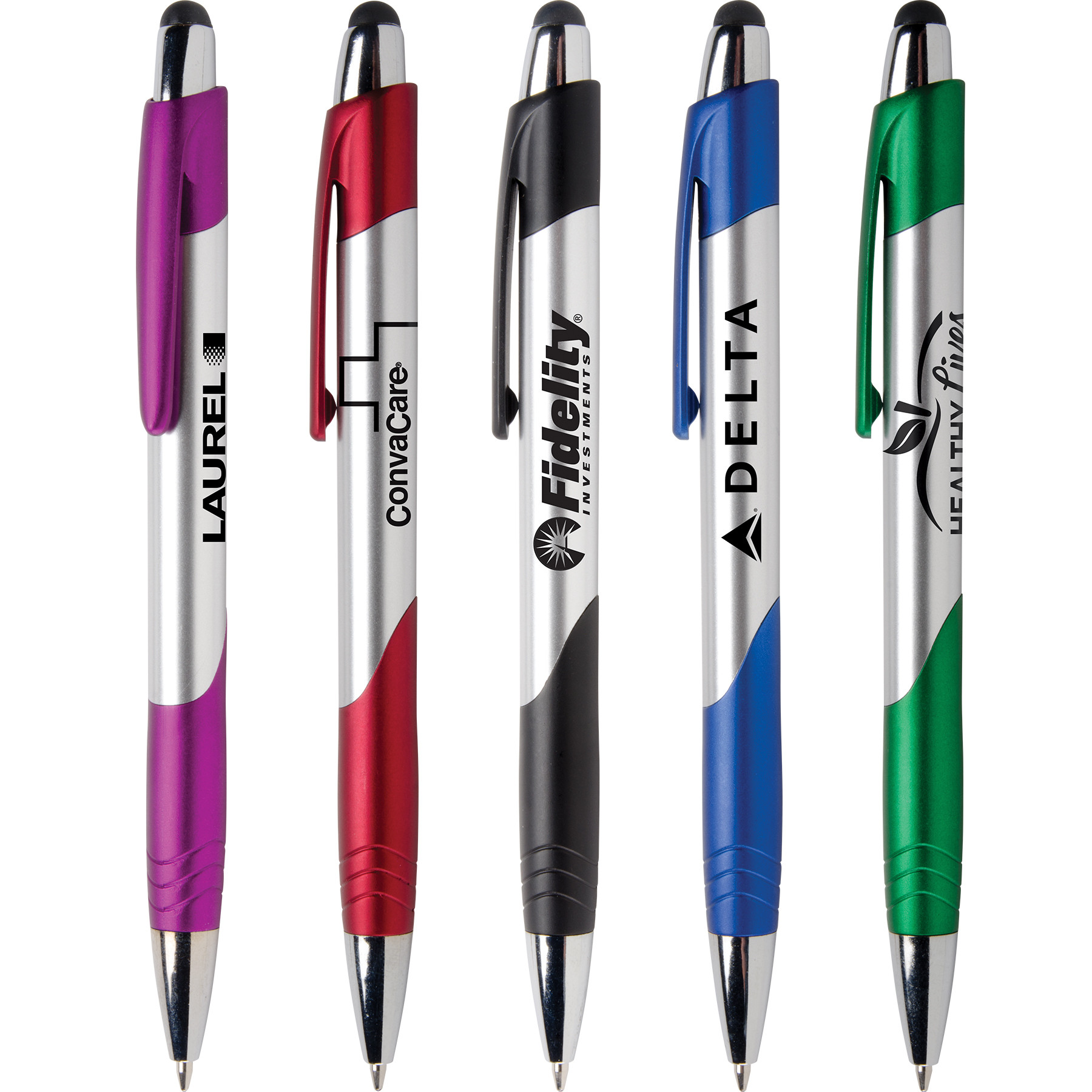 Logo Stylus Pen Chrome with Brushed Silver Barrel - 5.6 in - Promotional Stylus Pens with Logo