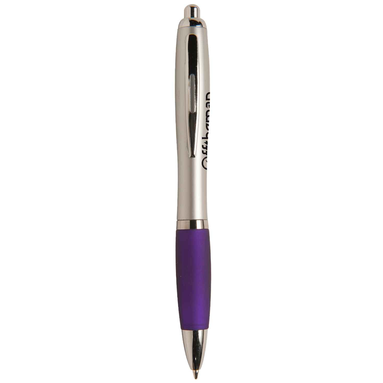 Ballpoint Pen Silver Barrel Colored Rubber Grip - 5.5 in - View 1 - Bulk Custom Custom Metal Pens - product view 2