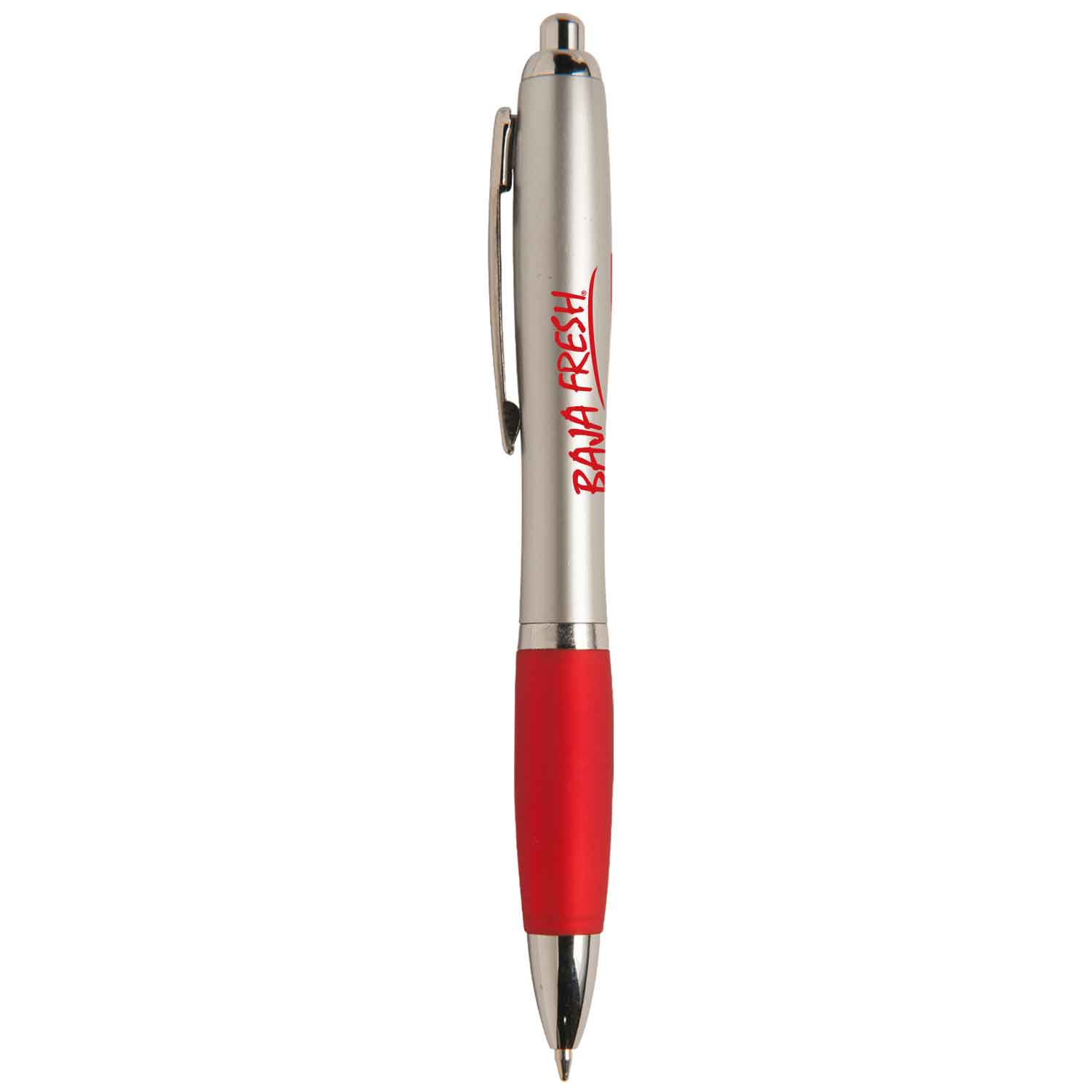 Ballpoint Pen Silver Barrel Colored Rubber Grip - 5.5 in - View 3 - Promotional Custom Metal Pens - product view 4