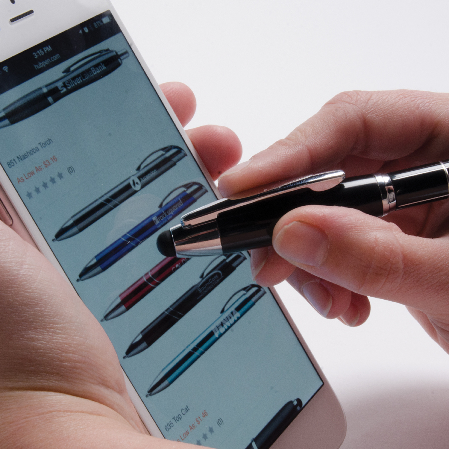 Metal Stylus Pen with Chrome Grid Pattern - 5.7 in - View 1 - Personalized Custom Metal Pens - product view 2