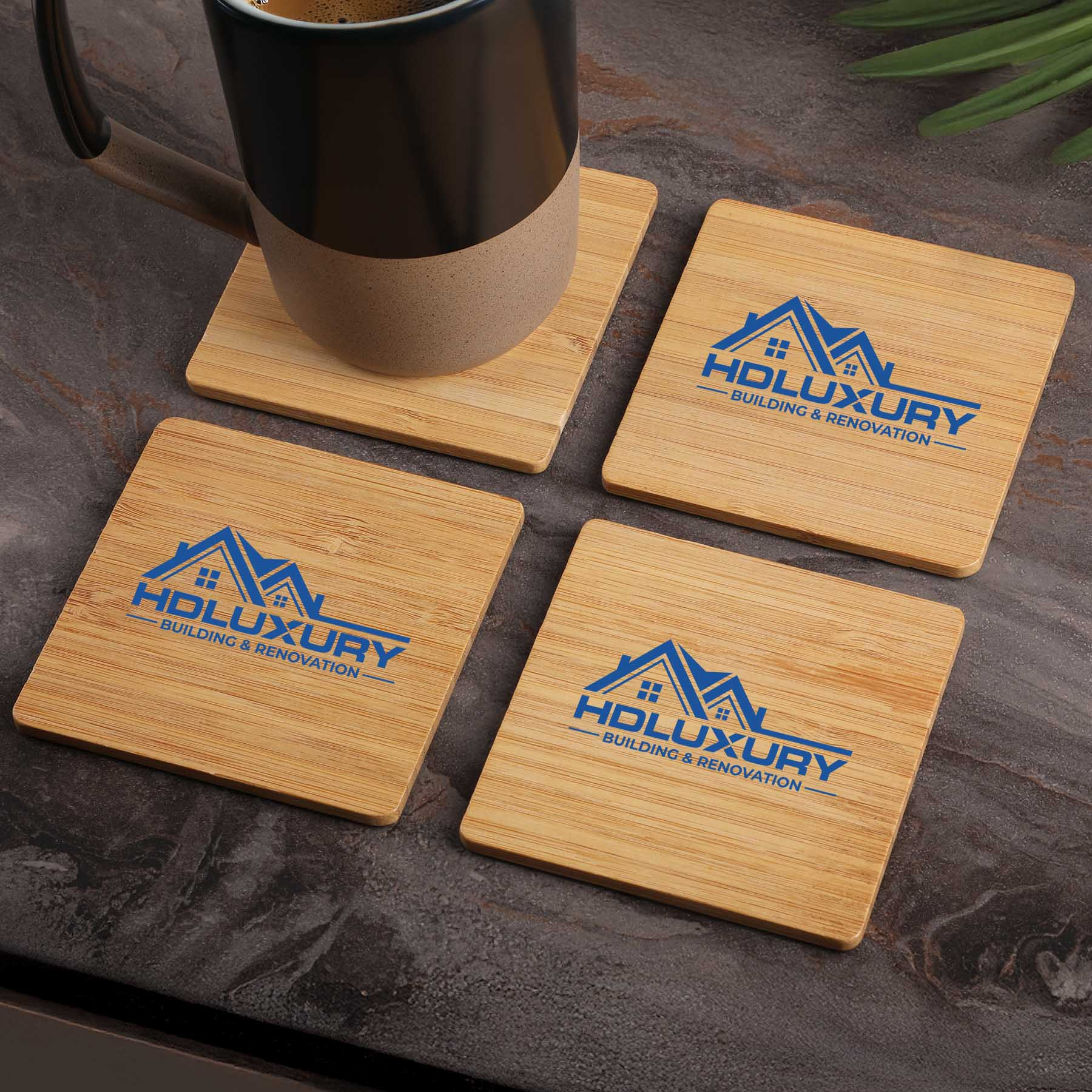 Square Bamboo Coaster Set with Gift Box - 4 Piece - View 2 - Promotional Coasters - product view 3