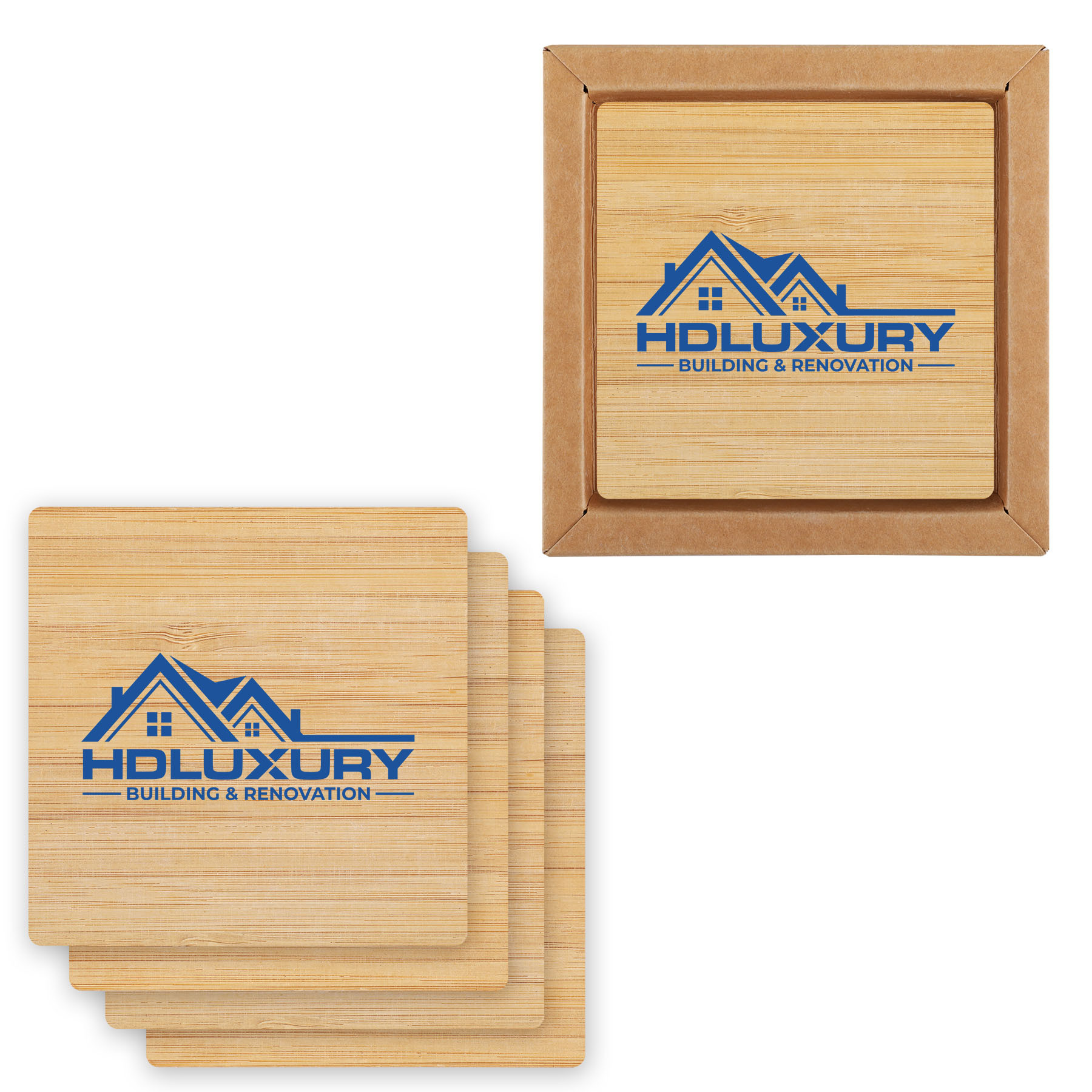 Square Bamboo Coaster Set with Gift Box - 4 Piece - View 3 - Personalized Coasters - product view 4