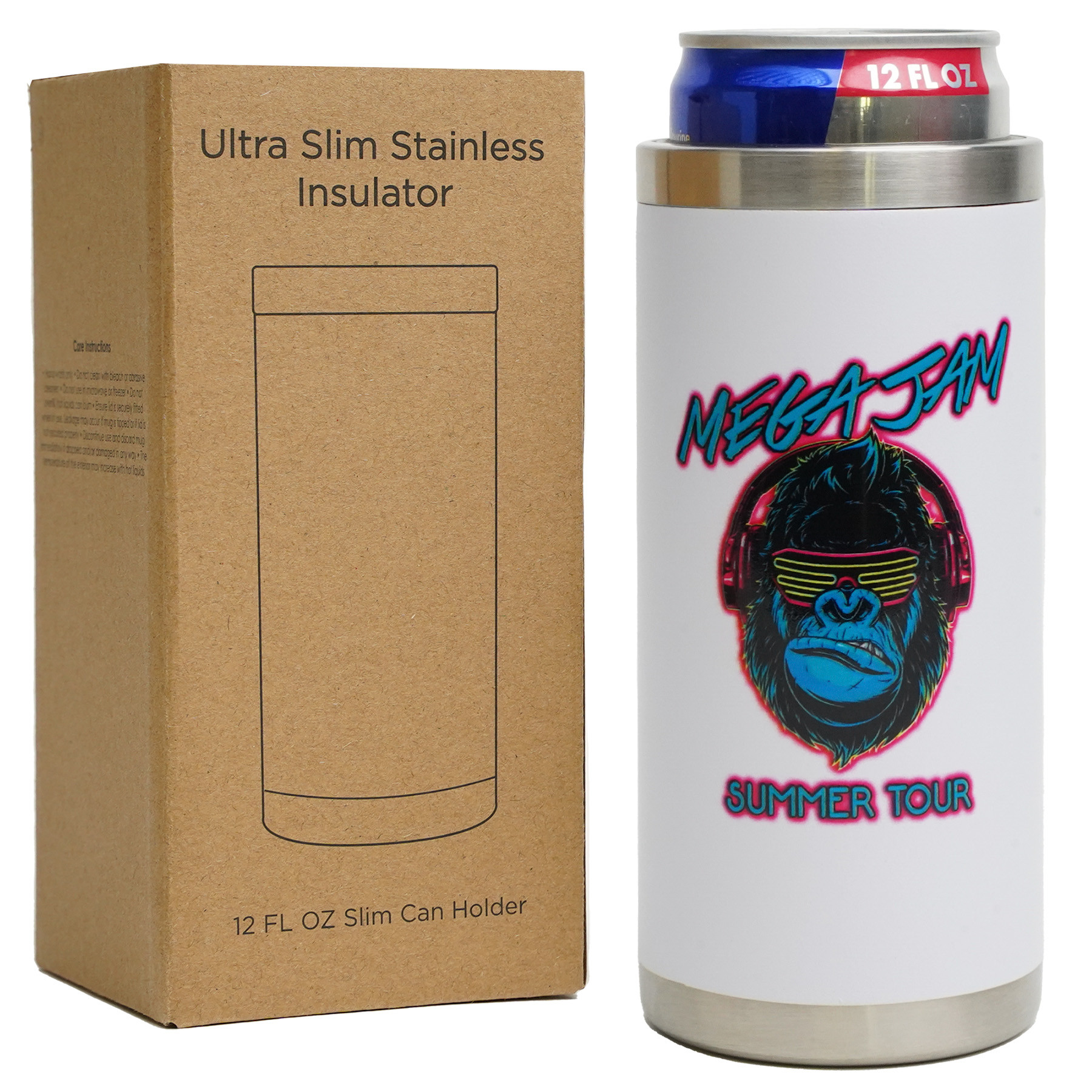 Stainless Steel Can Insulator Ultra Slim - 12 oz - View 2 - Custom Printed Stainless Steel Water Bottles - product view 3