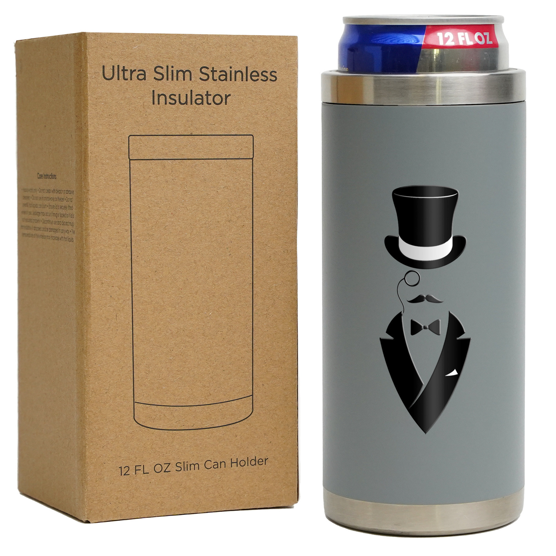 Stainless Steel Can Insulator Ultra Slim - 12 oz - View 4 - Customizable Stainless Steel Water Bottles - product view 5