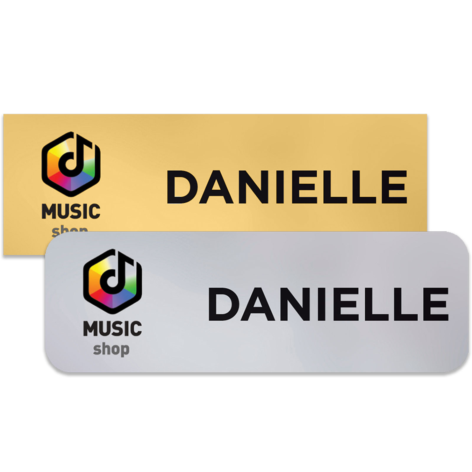 Logo Plastic Name Badge Express Metallic - 1 x 3 in - Promotional Lanyards & Badge Holders with Logo