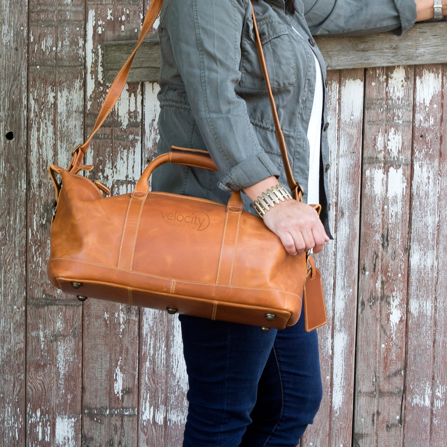 Duffel Bag Leather Buffalo Hide Compact Carry-On - View 2 - Personalized Duffel & Gym Bags - product view 3