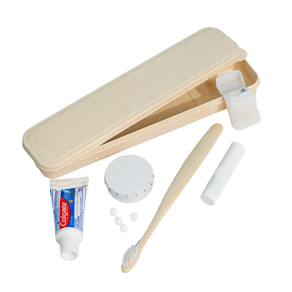 Dental Kit Wheat Straw Eco-Friendly Complete - 9.7 x 2.2 in Blank - Personalized Dental Care Before Logo - blank view 5