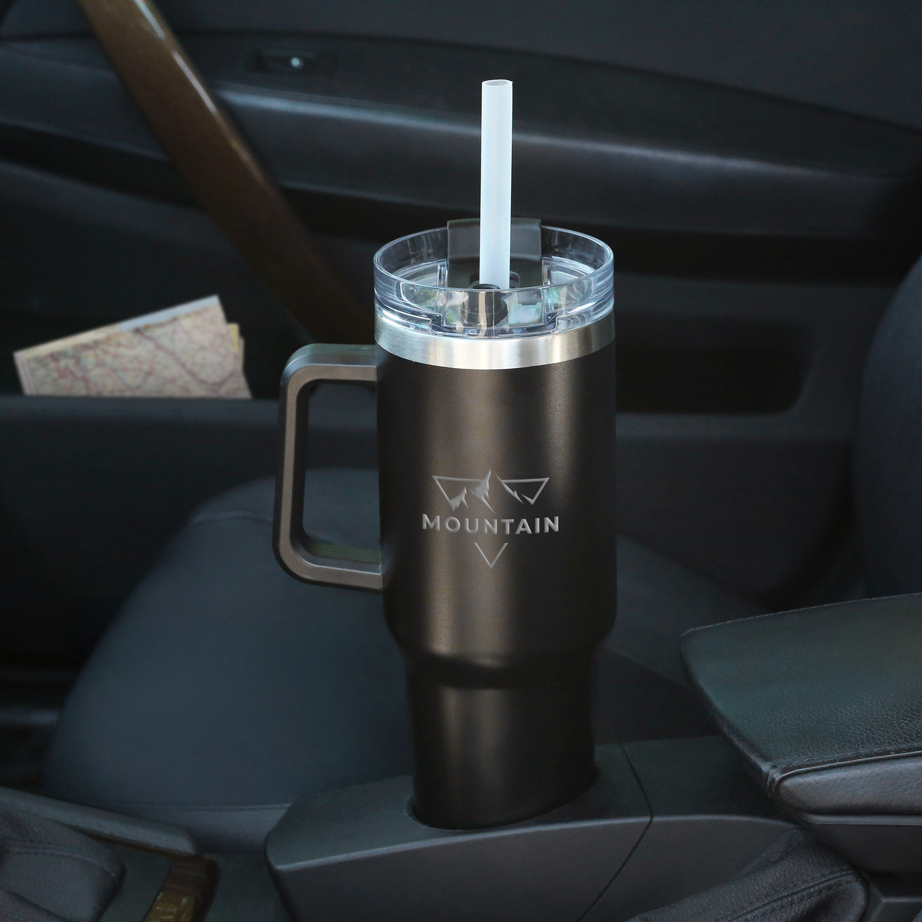 Travel Mug Recycled Stainless Steel Vacuum - 40 oz - View 1 - Imprinted Custom Stainless Steel Tumblers - product view 2