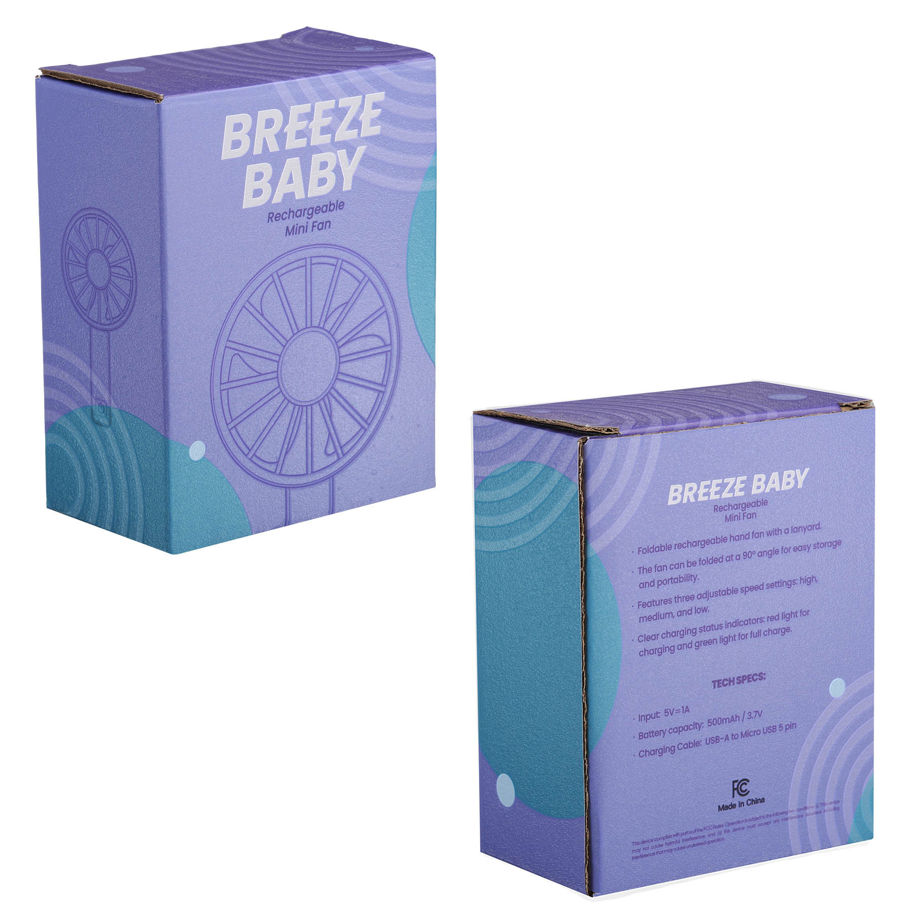 Mini Fan Foldable Rechargeable with Lanyard - 6.38 in - View 7 - Customizable Custom Breakaway Lanyards - product view 8