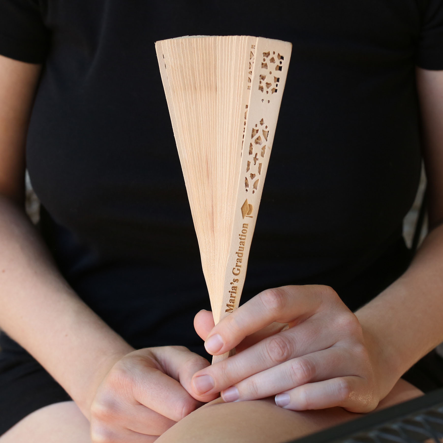 Hand Fan Wood Accordion Folding Dynasty - 14 x 8 in - View 2 - Branded Portable Fans - product view 3